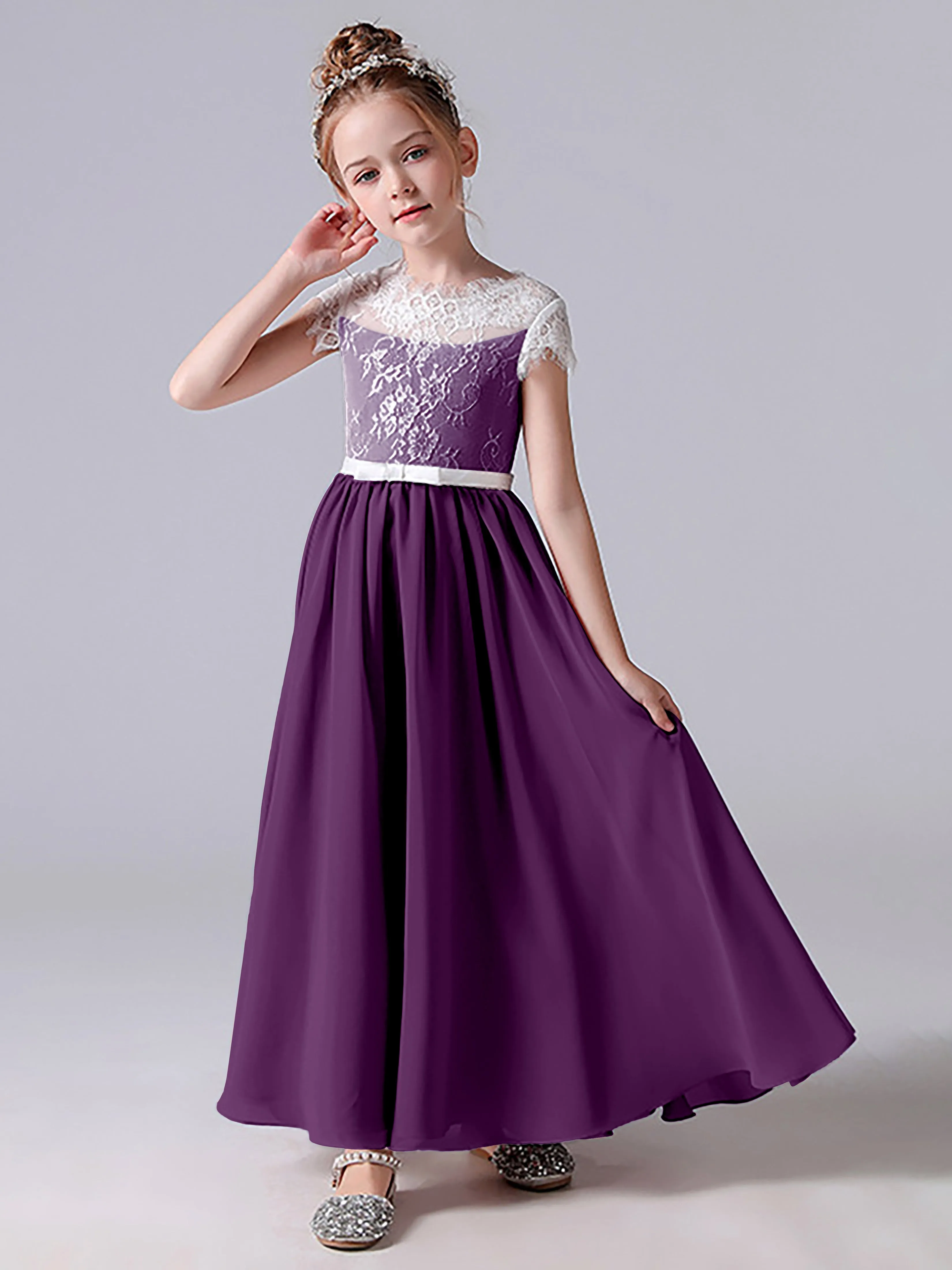 Lace Scoop Junior Bridesmaid Dress with Sleeves