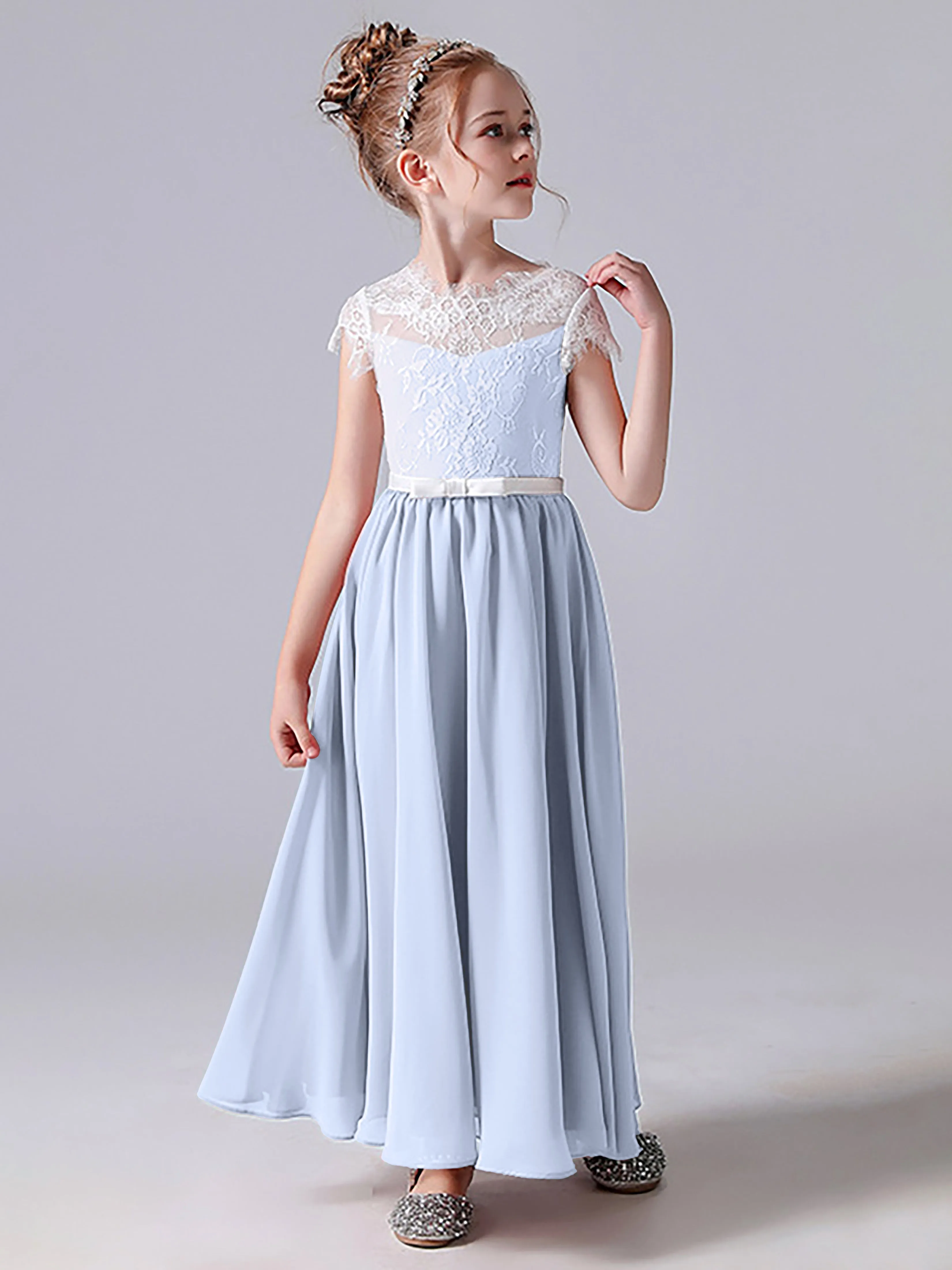 Lace Scoop Junior Bridesmaid Dress with Sleeves