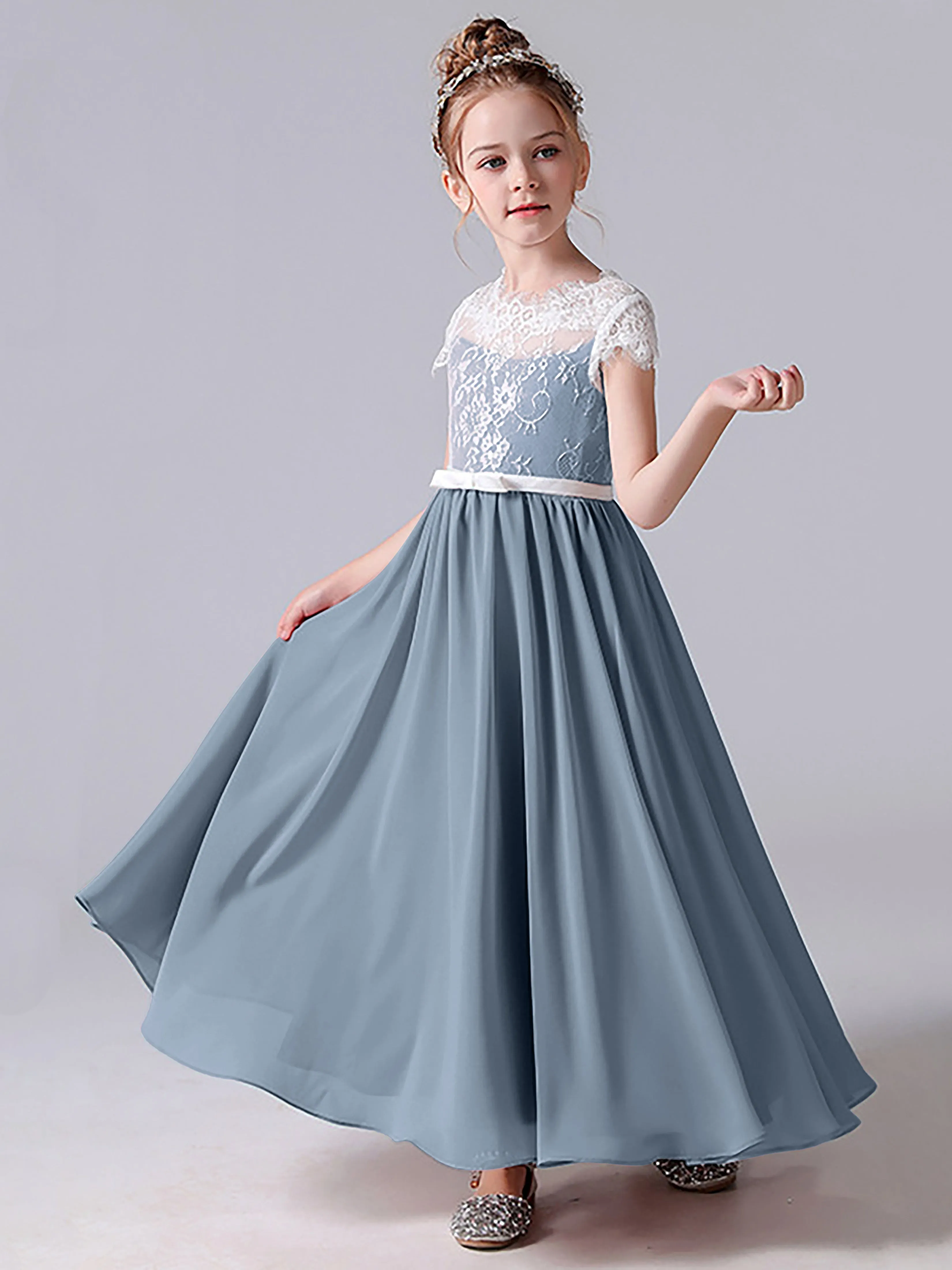 Lace Scoop Junior Bridesmaid Dress with Sleeves