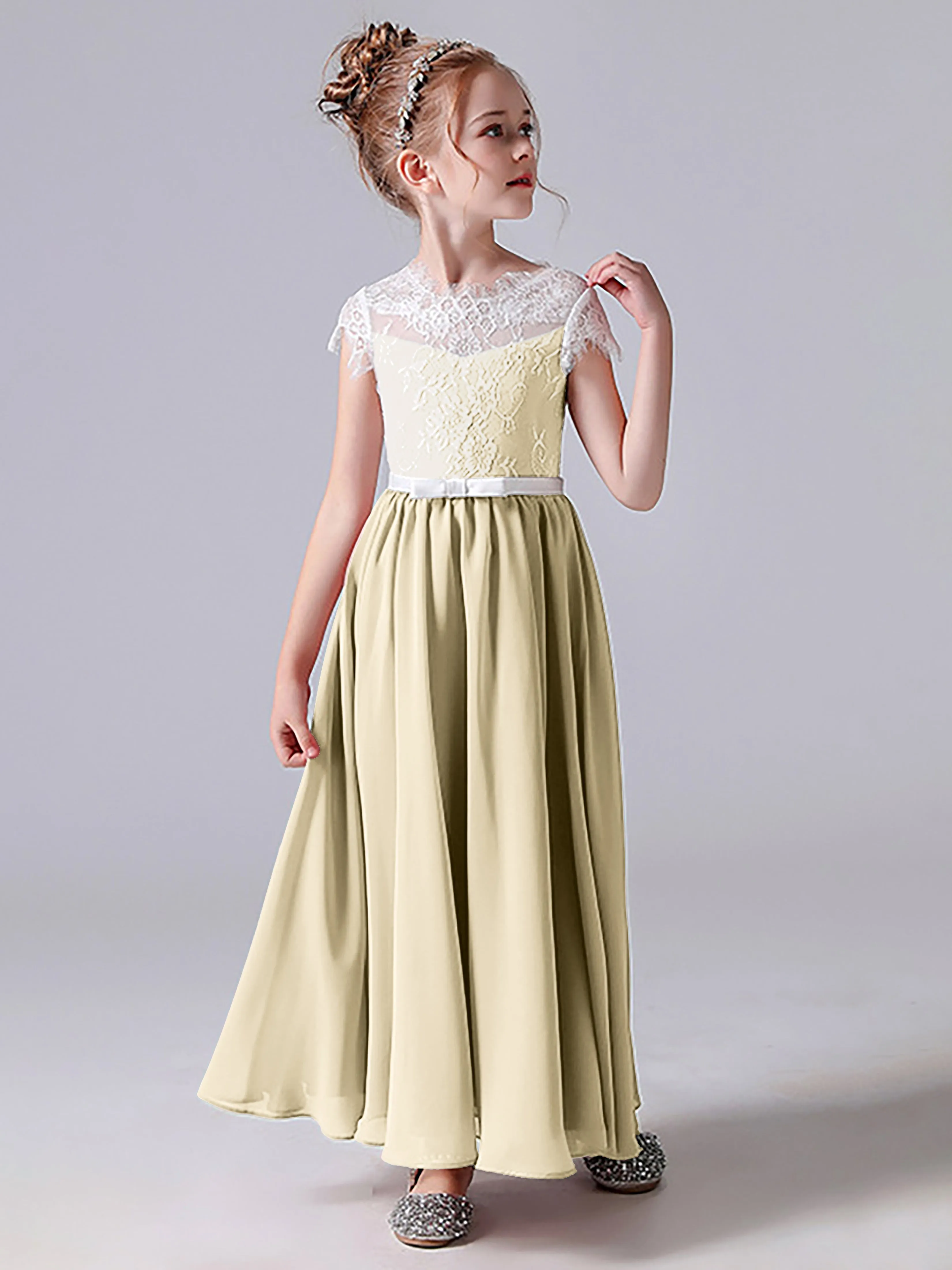 Lace Scoop Junior Bridesmaid Dress with Sleeves