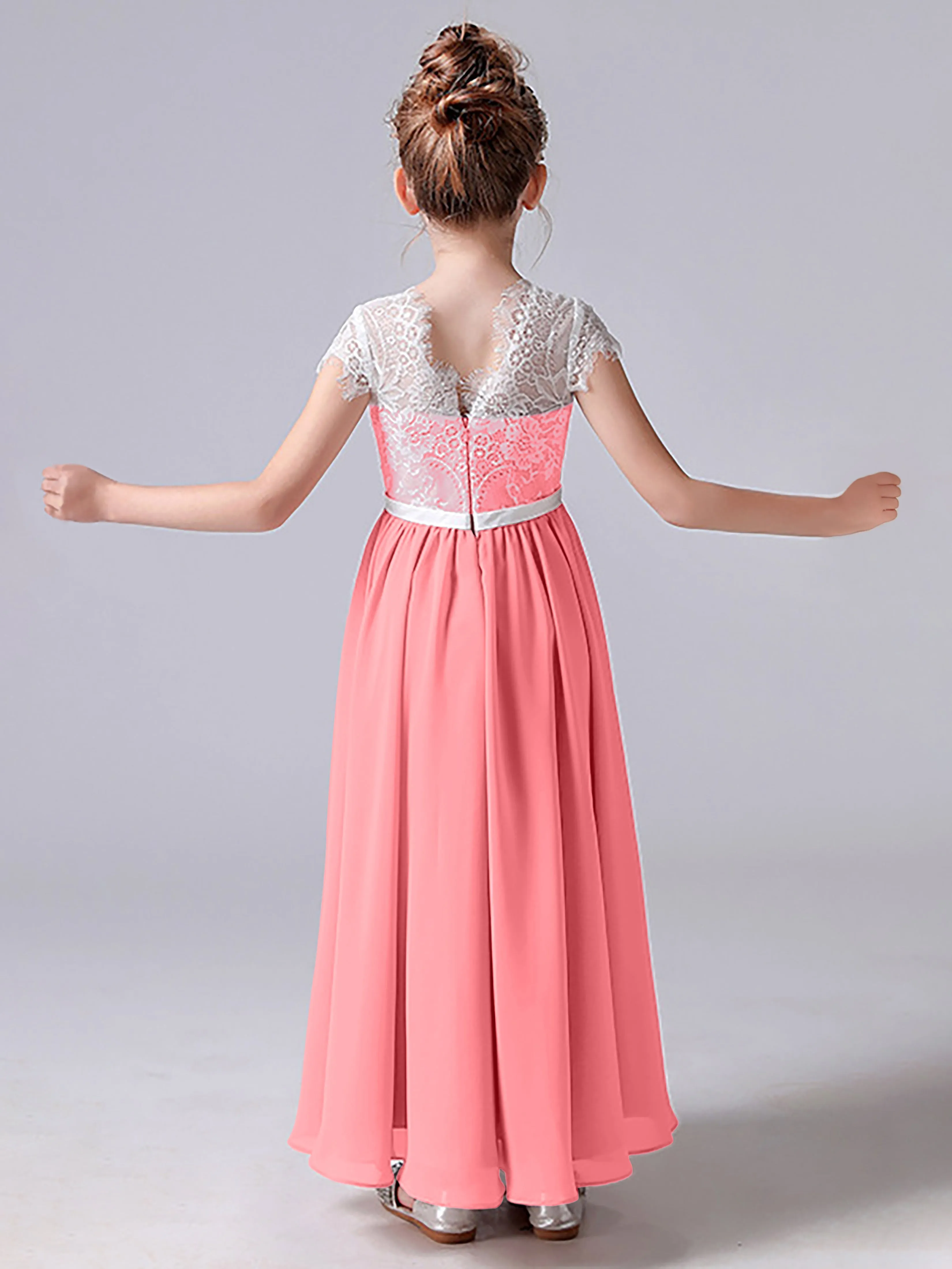 Lace Scoop Junior Bridesmaid Dress with Sleeves