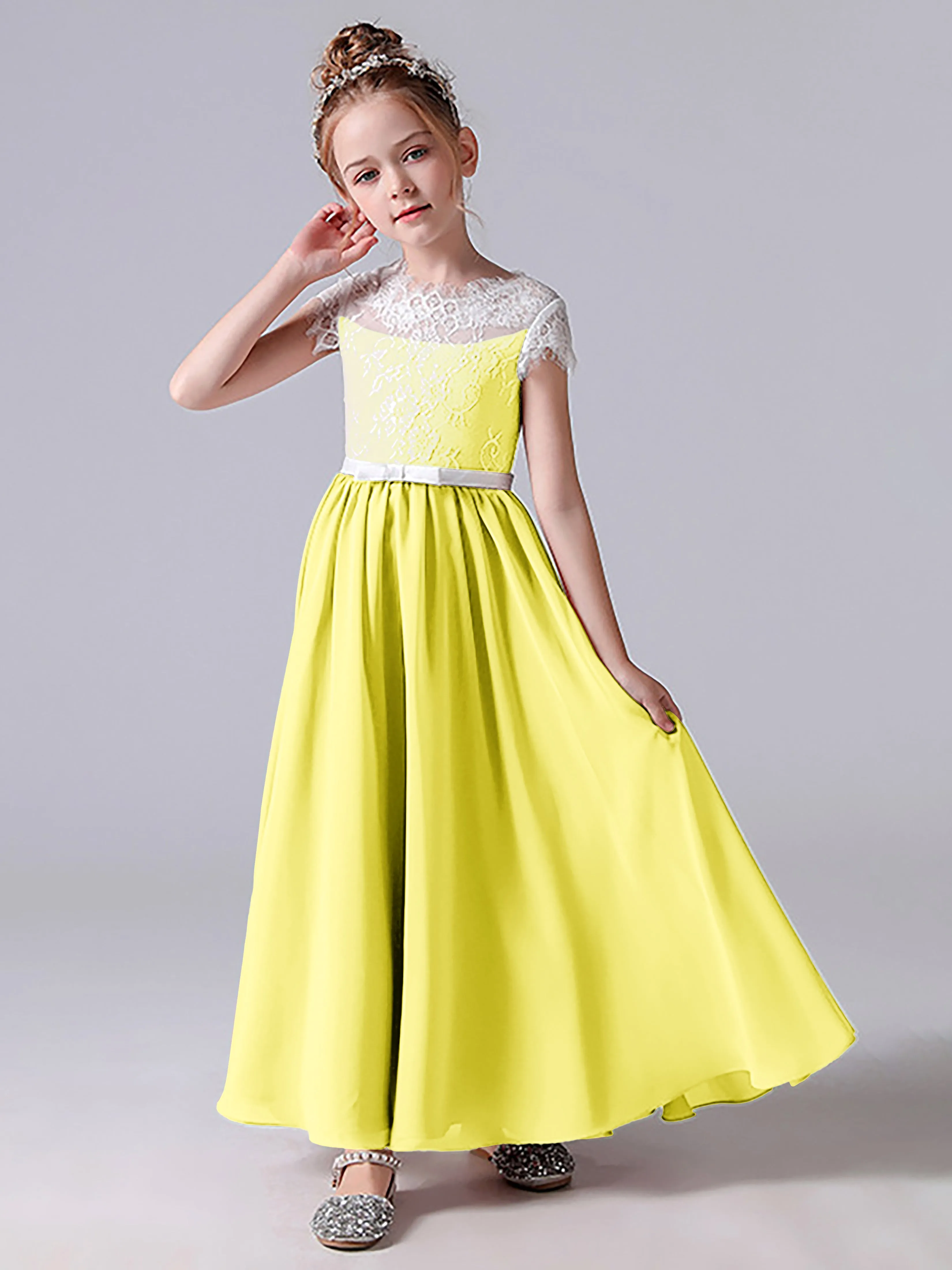 Lace Scoop Junior Bridesmaid Dress with Sleeves