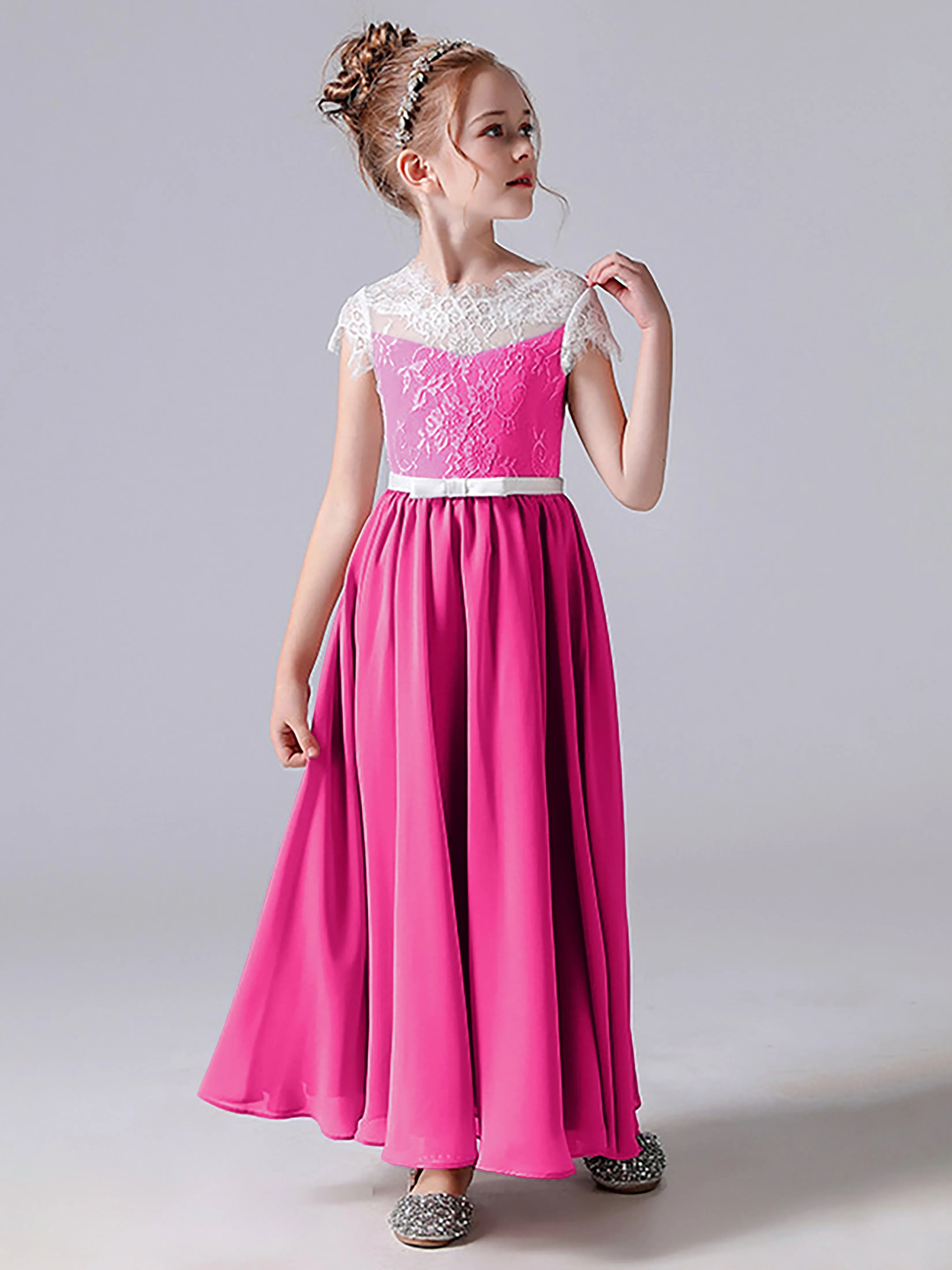 Lace Scoop Junior Bridesmaid Dress with Sleeves