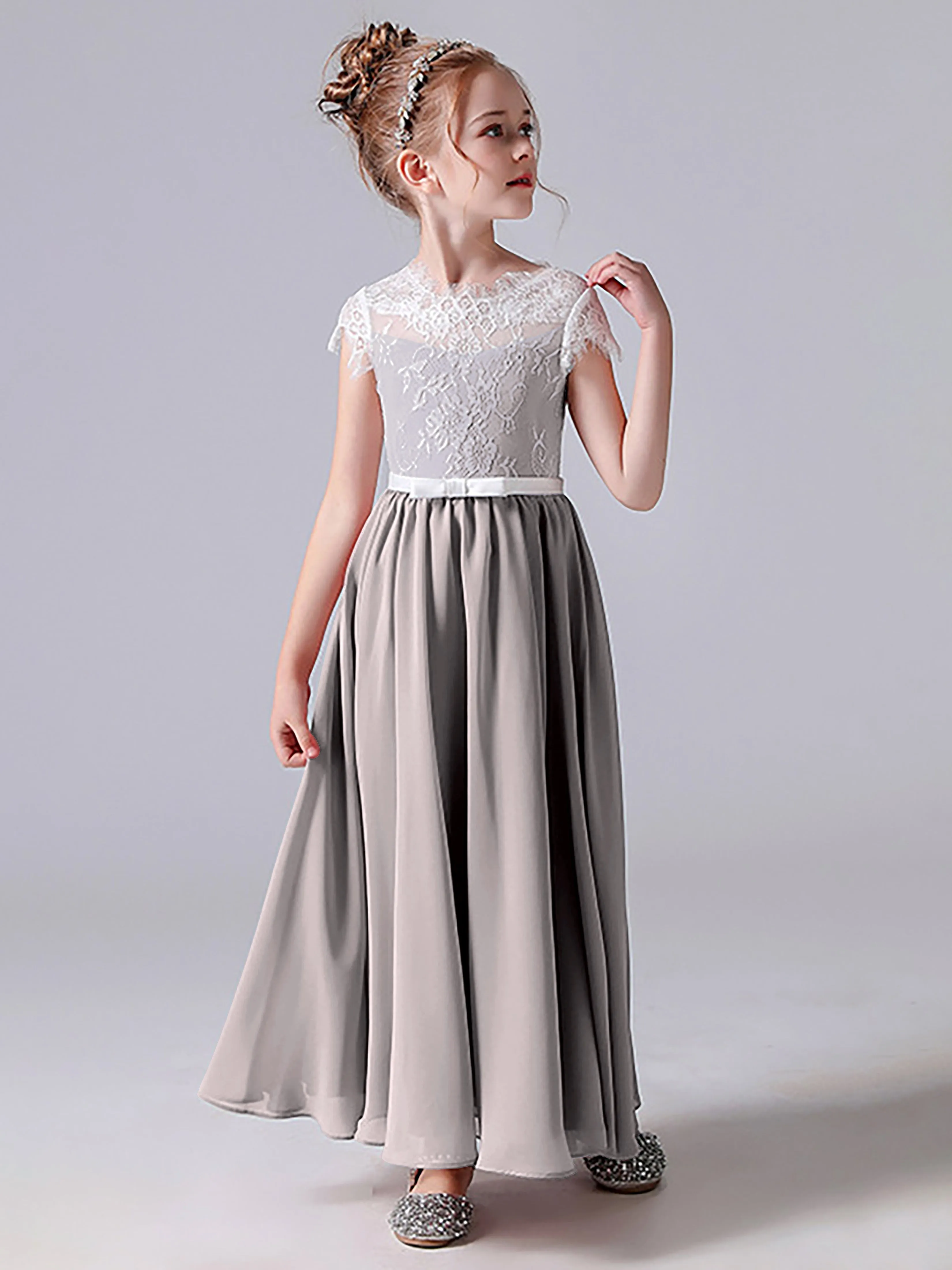 Lace Scoop Junior Bridesmaid Dress with Sleeves