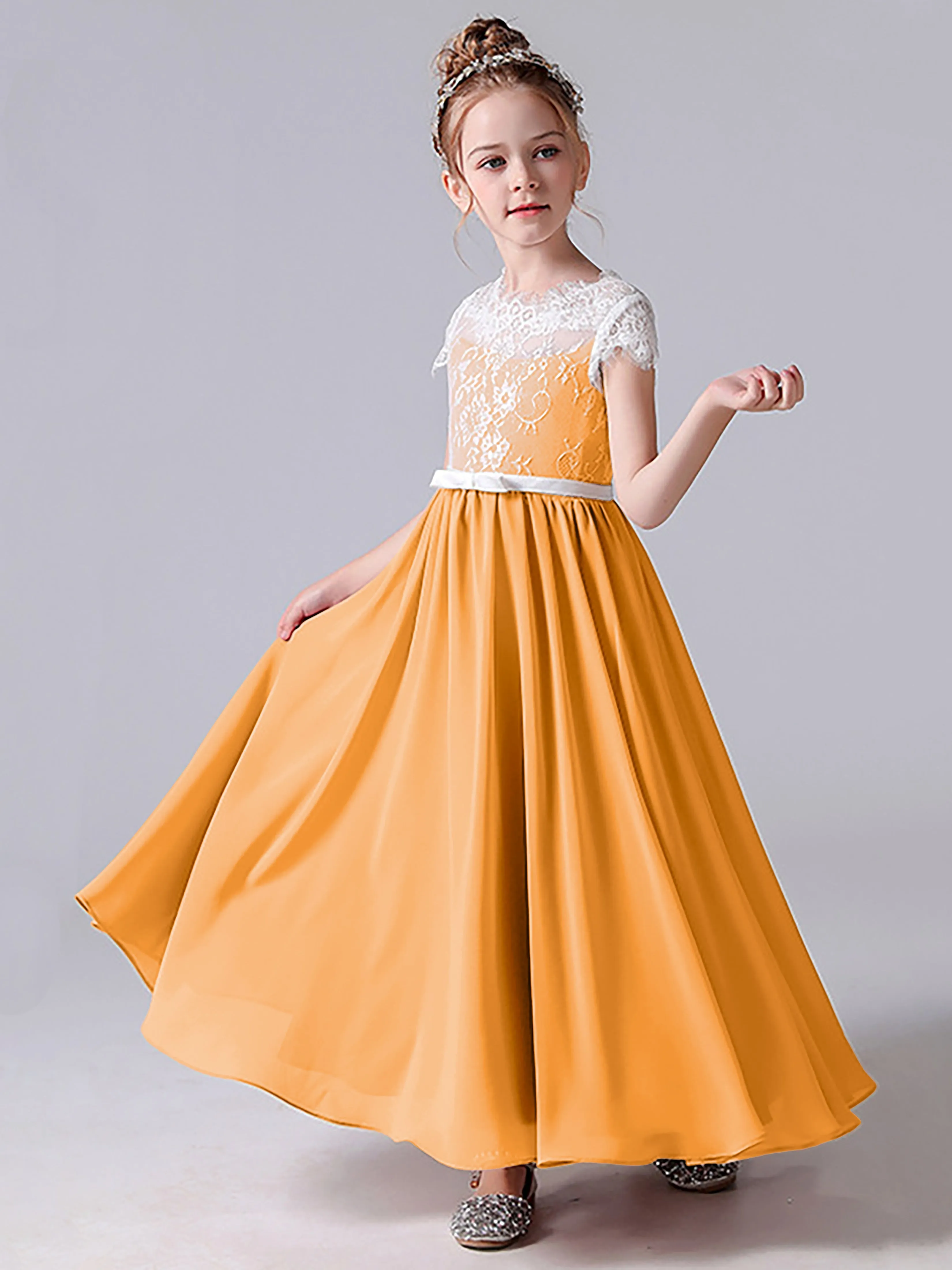 Lace Scoop Junior Bridesmaid Dress with Sleeves