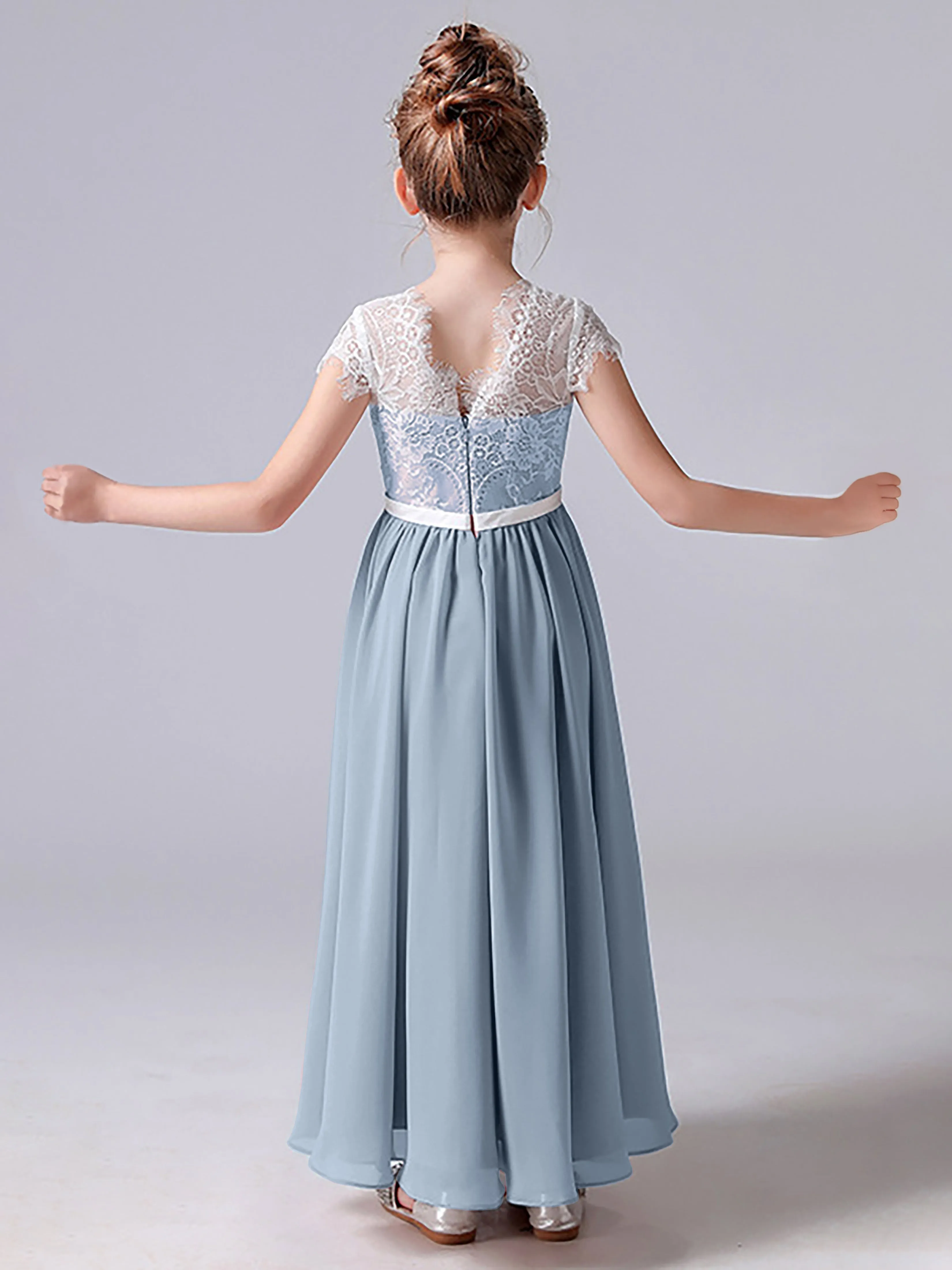 Lace Scoop Junior Bridesmaid Dress with Sleeves