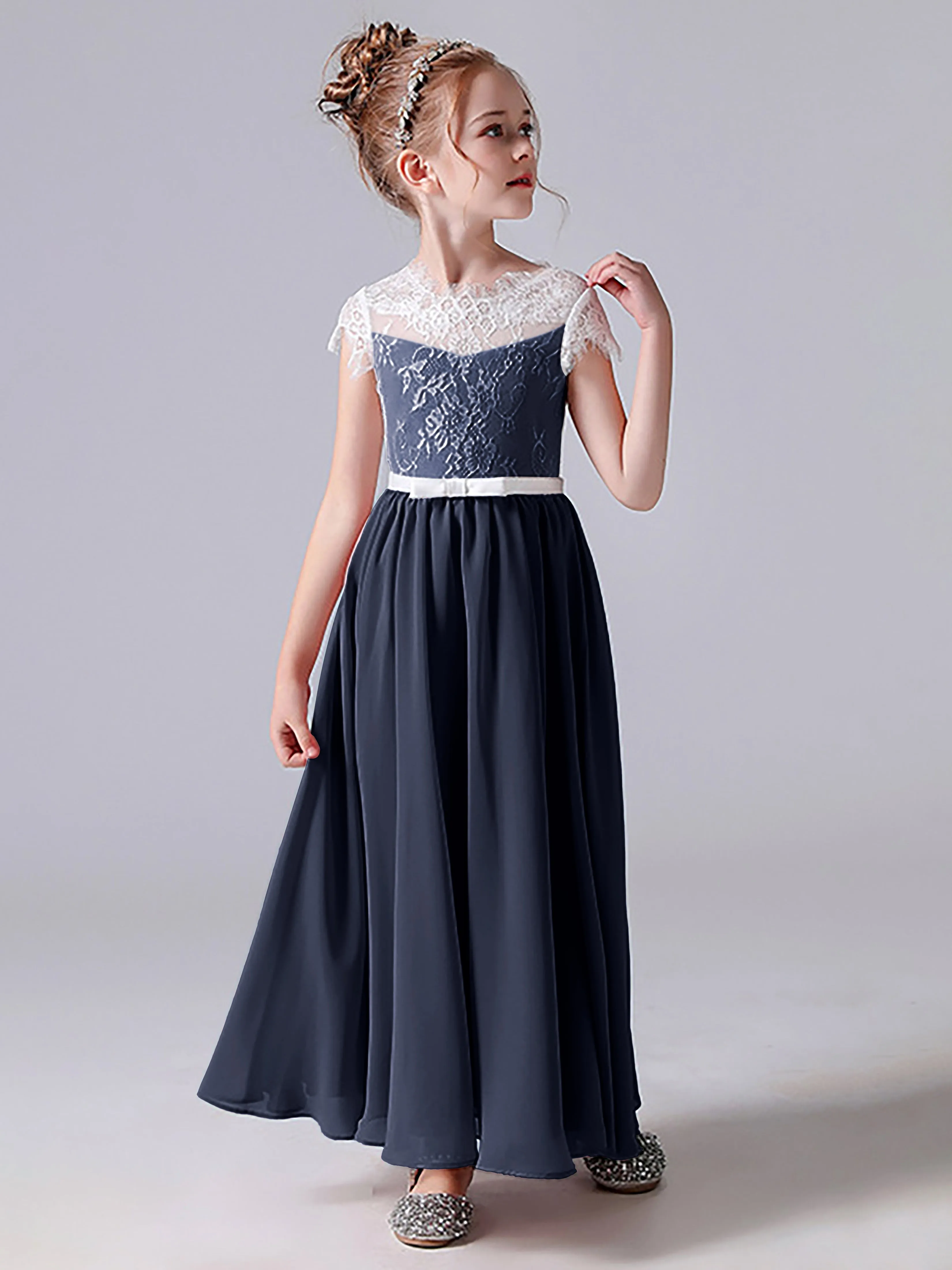 Lace Scoop Junior Bridesmaid Dress with Sleeves