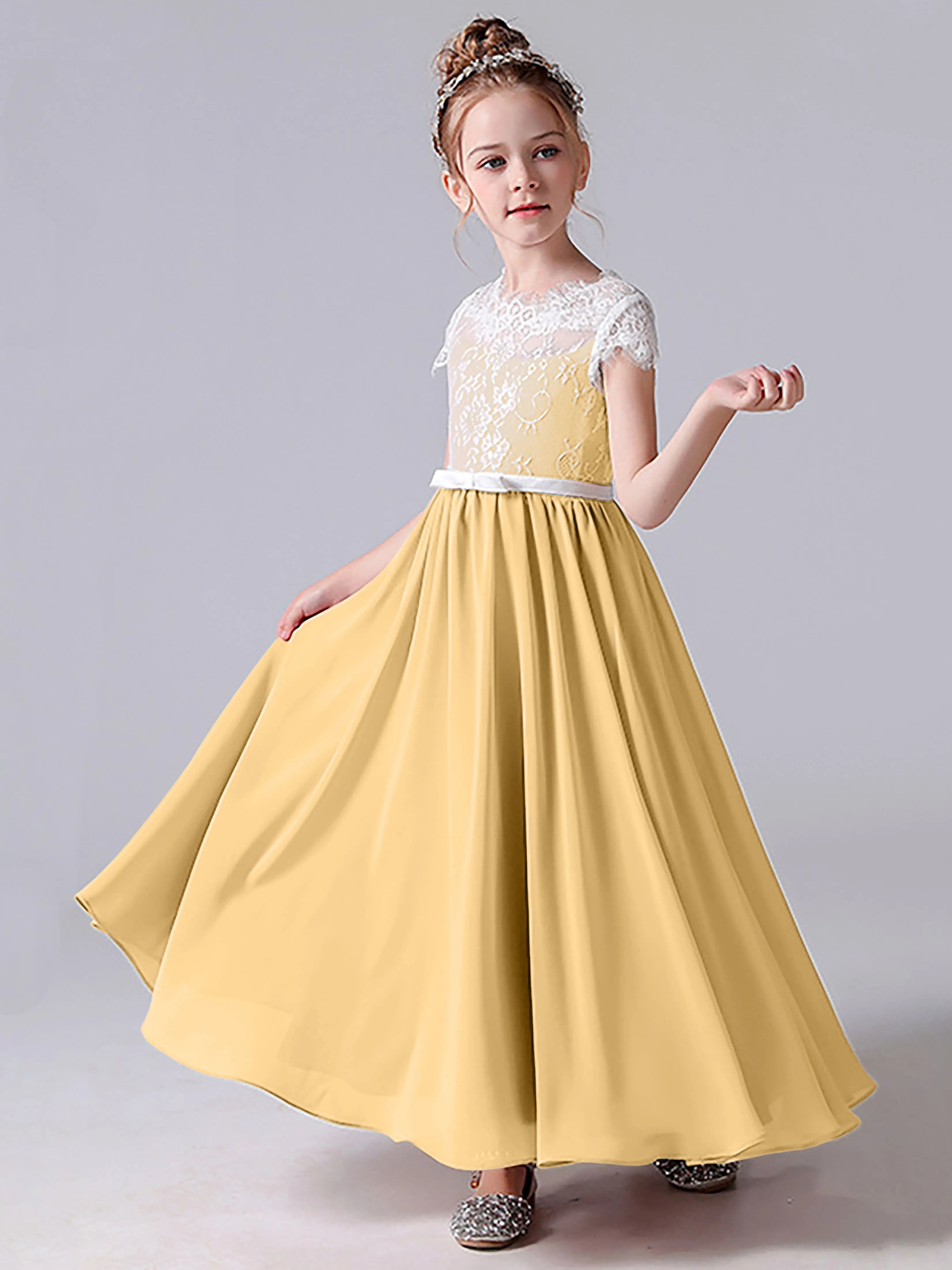 Lace Scoop Junior Bridesmaid Dress with Sleeves