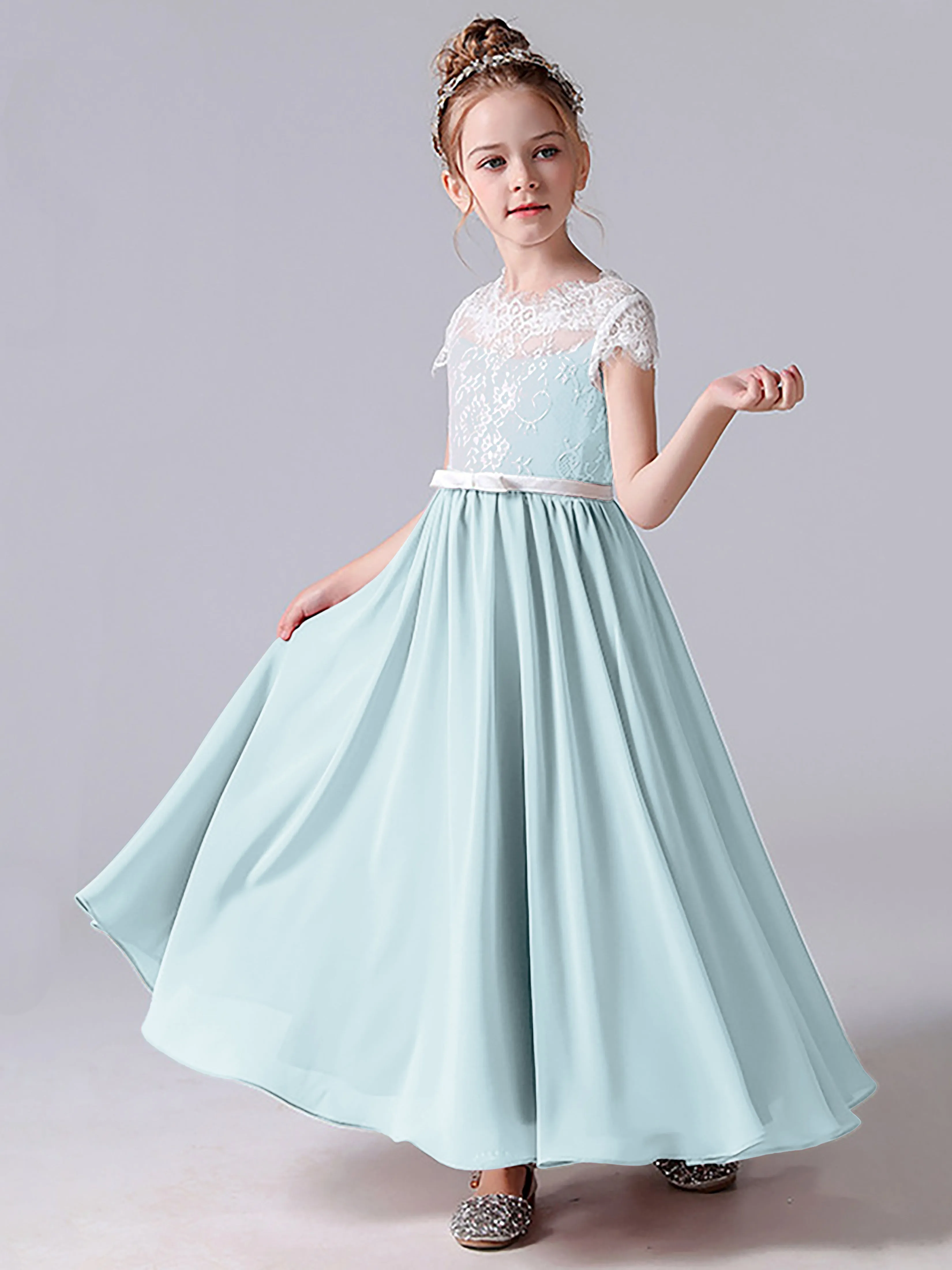 Lace Scoop Junior Bridesmaid Dress with Sleeves