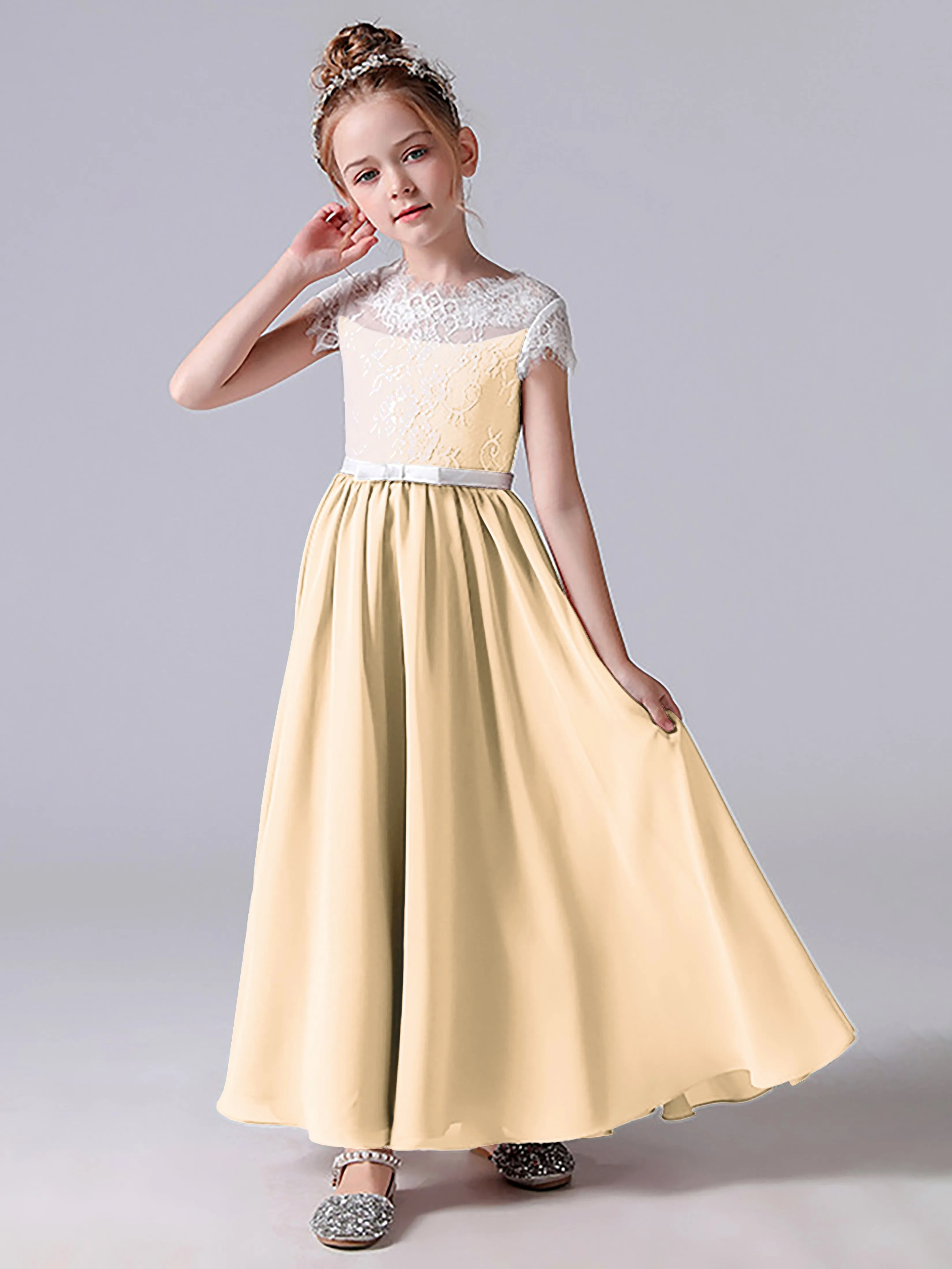 Lace Scoop Junior Bridesmaid Dress with Sleeves