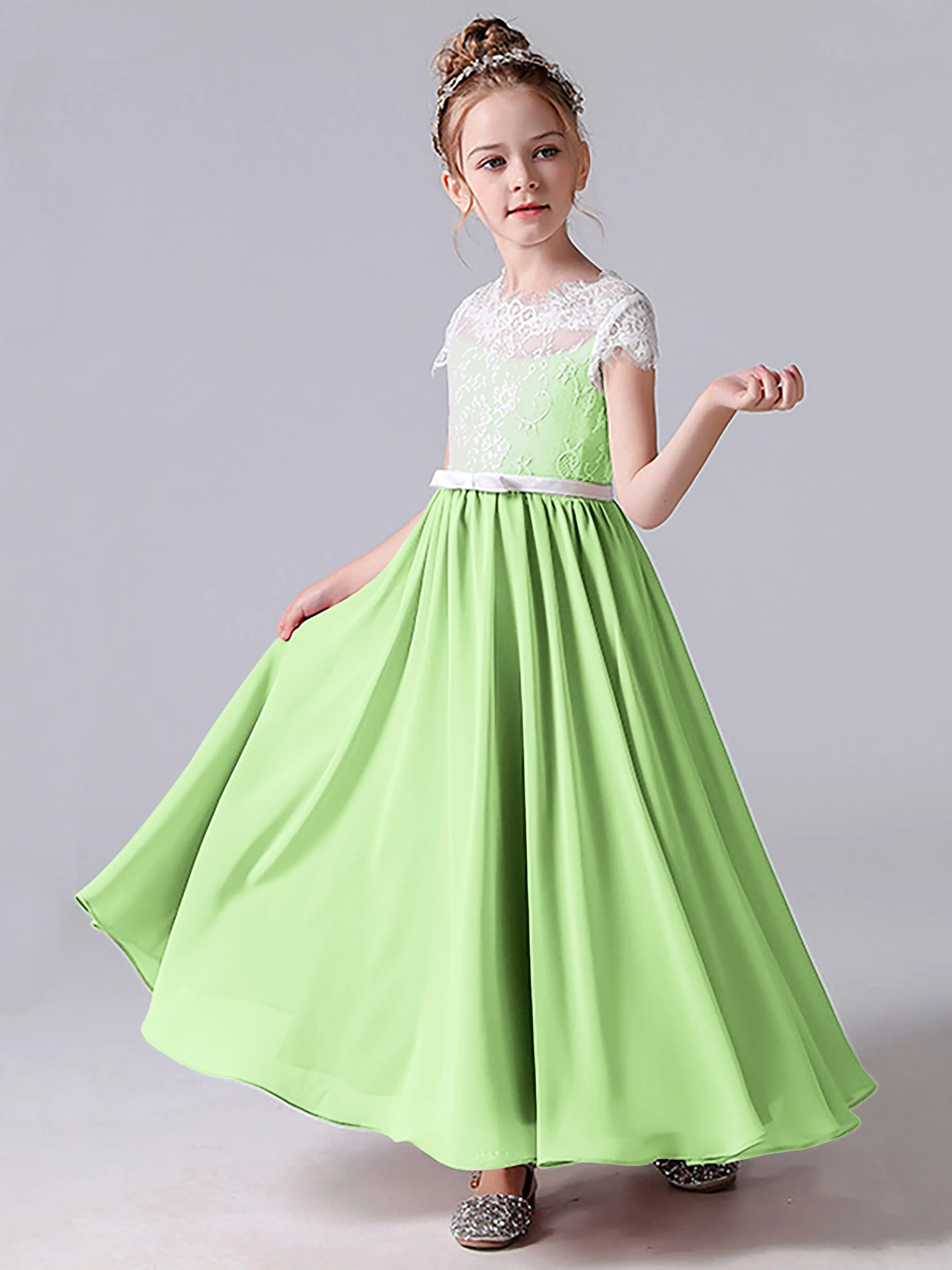 Lace Scoop Junior Bridesmaid Dress with Sleeves