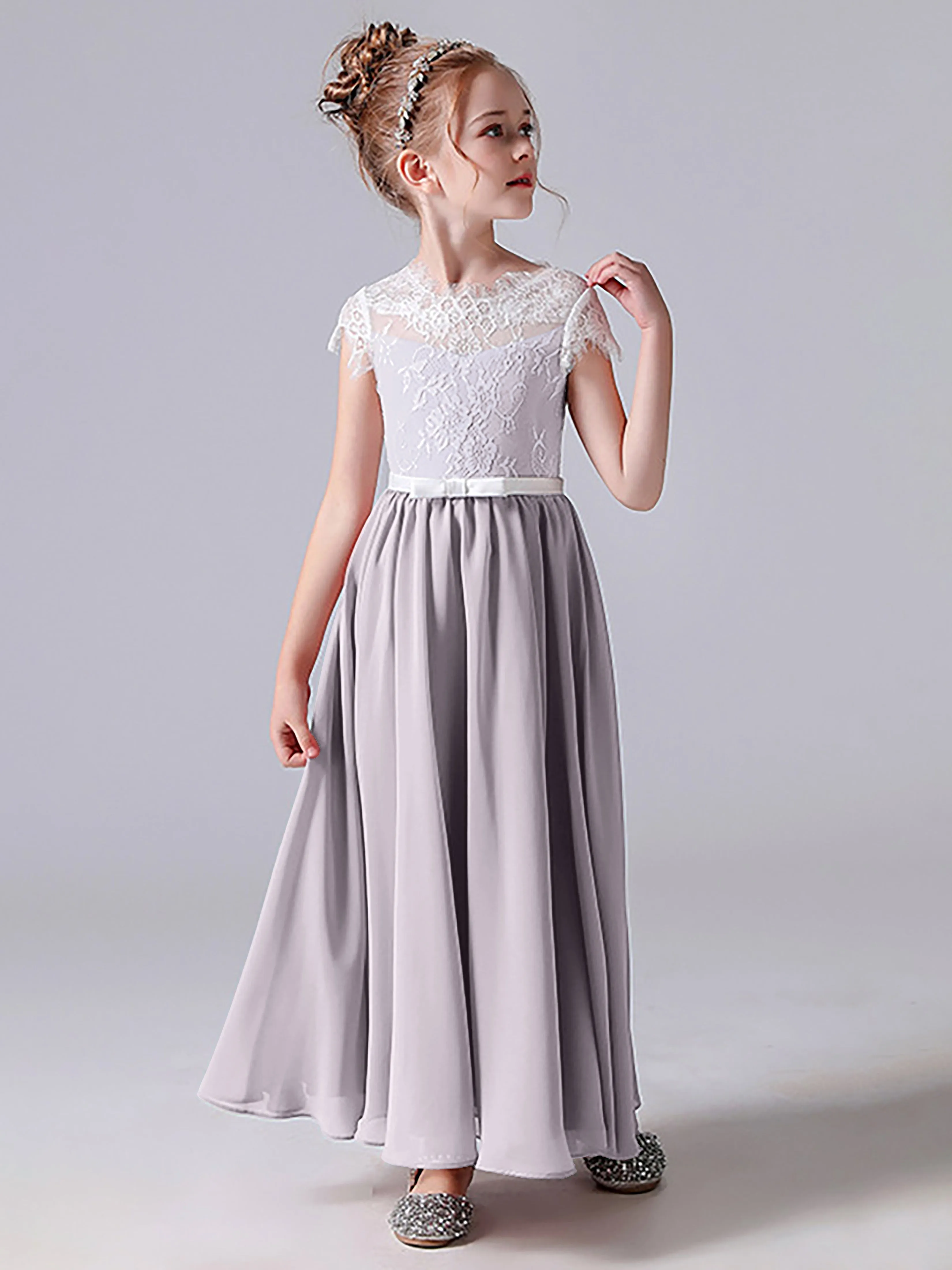 Lace Scoop Junior Bridesmaid Dress with Sleeves