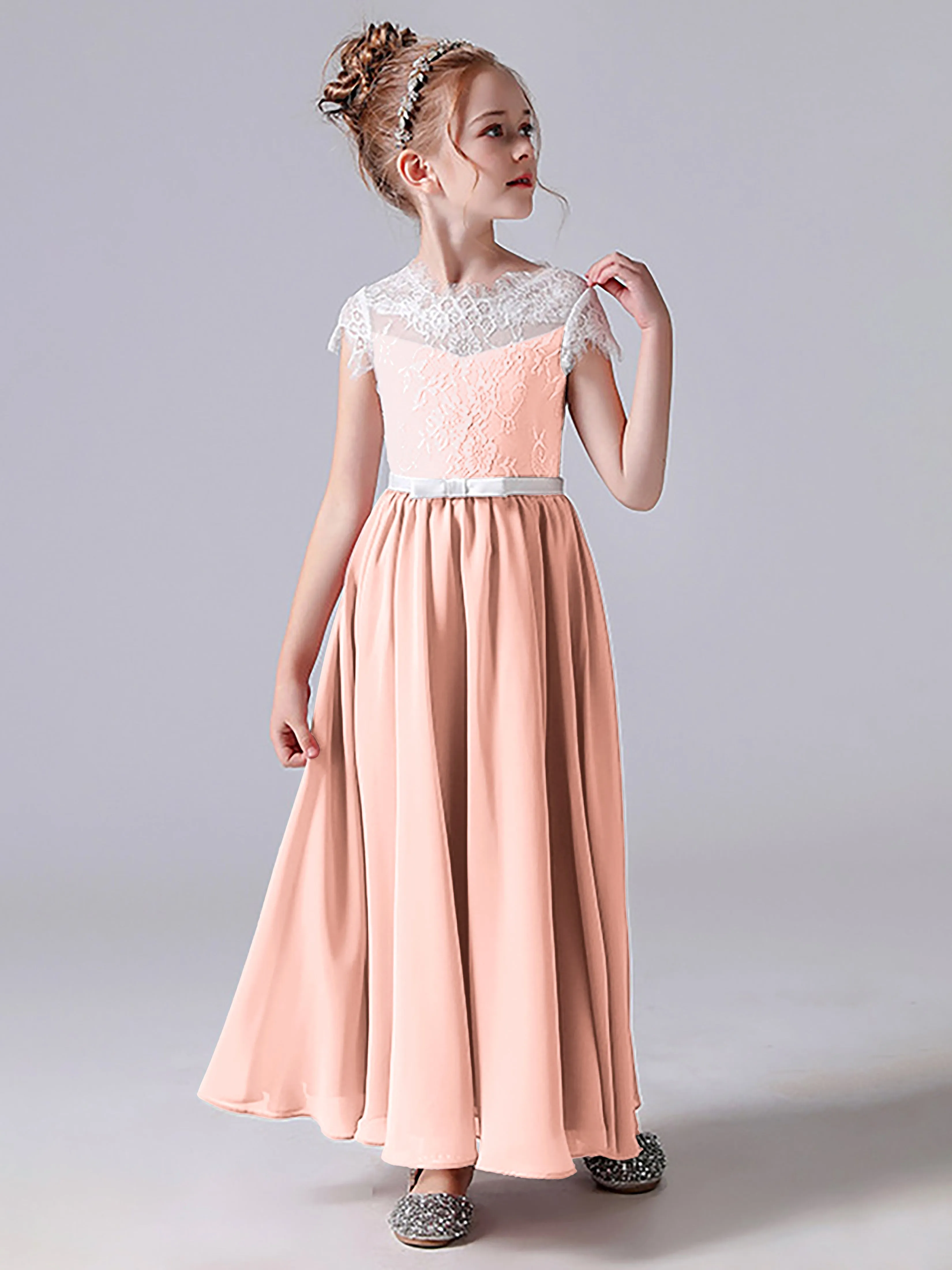 Lace Scoop Junior Bridesmaid Dress with Sleeves