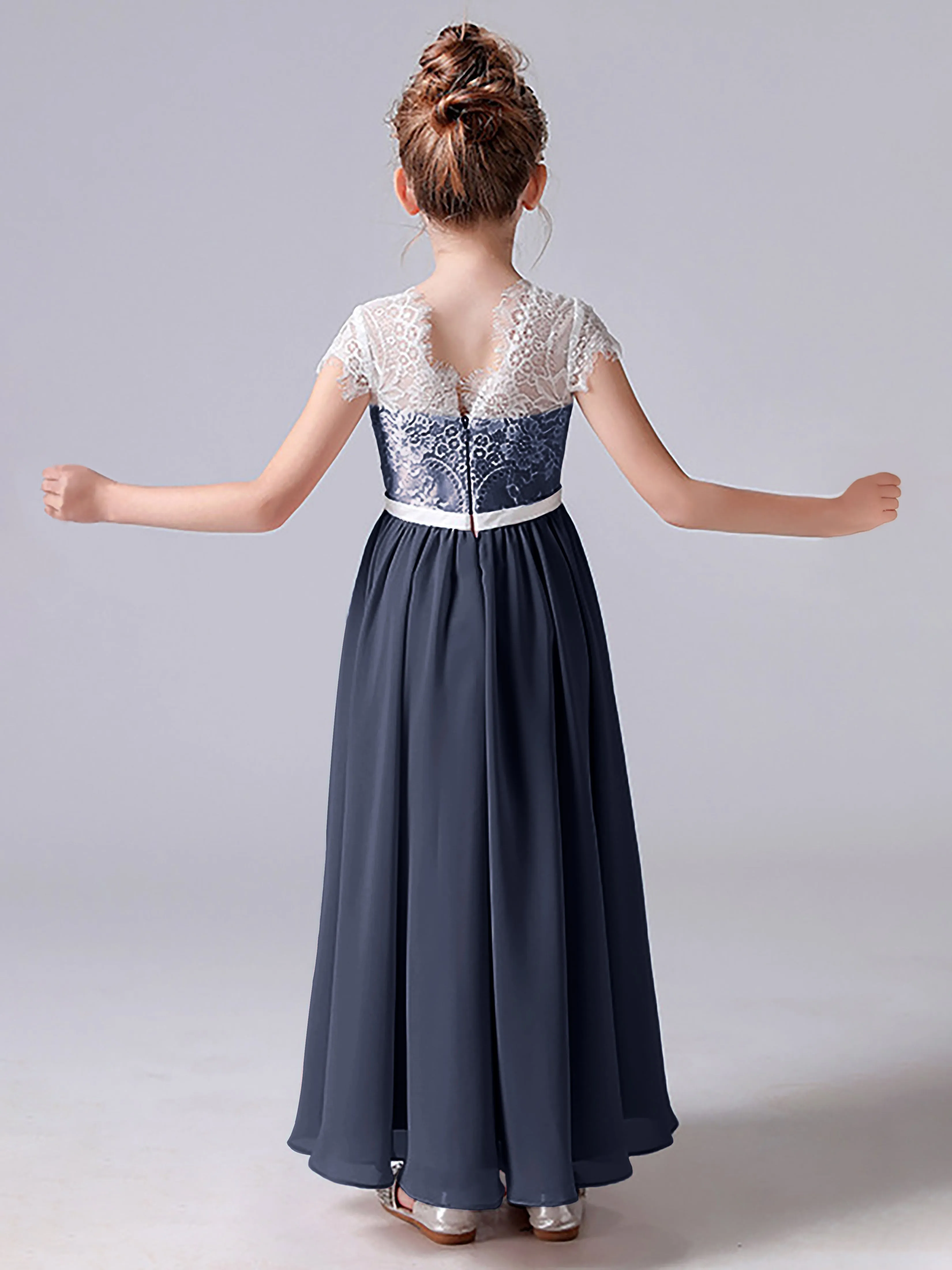 Lace Scoop Junior Bridesmaid Dress with Sleeves