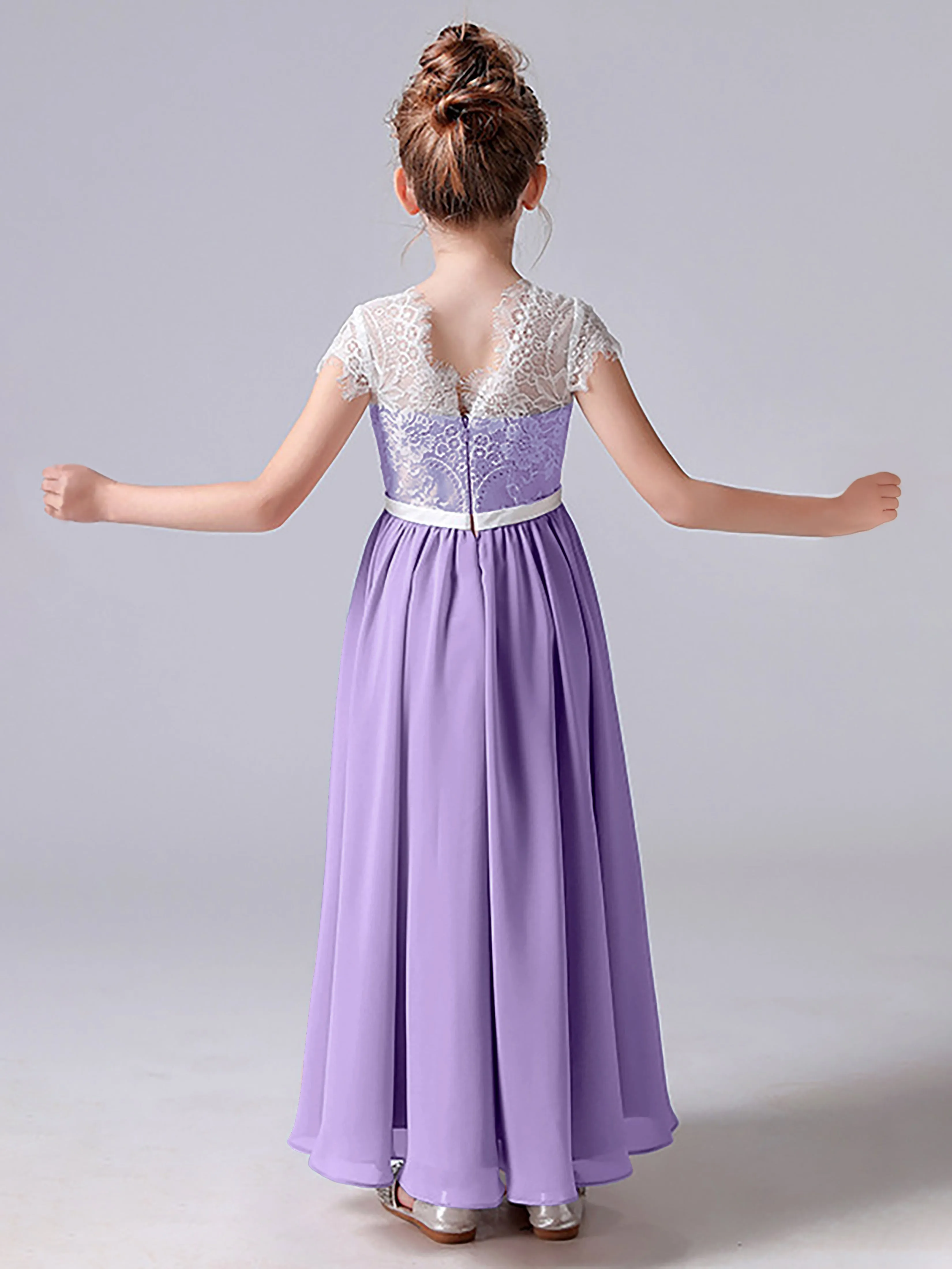 Lace Scoop Junior Bridesmaid Dress with Sleeves