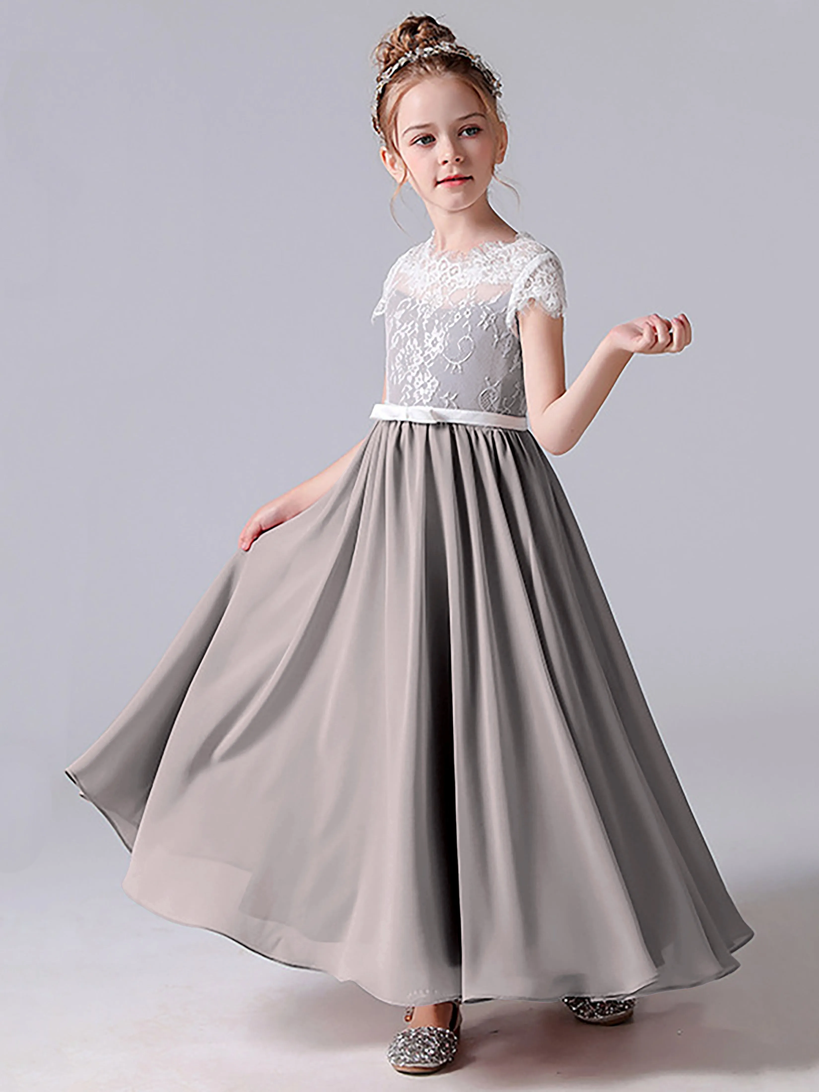 Lace Scoop Junior Bridesmaid Dress with Sleeves