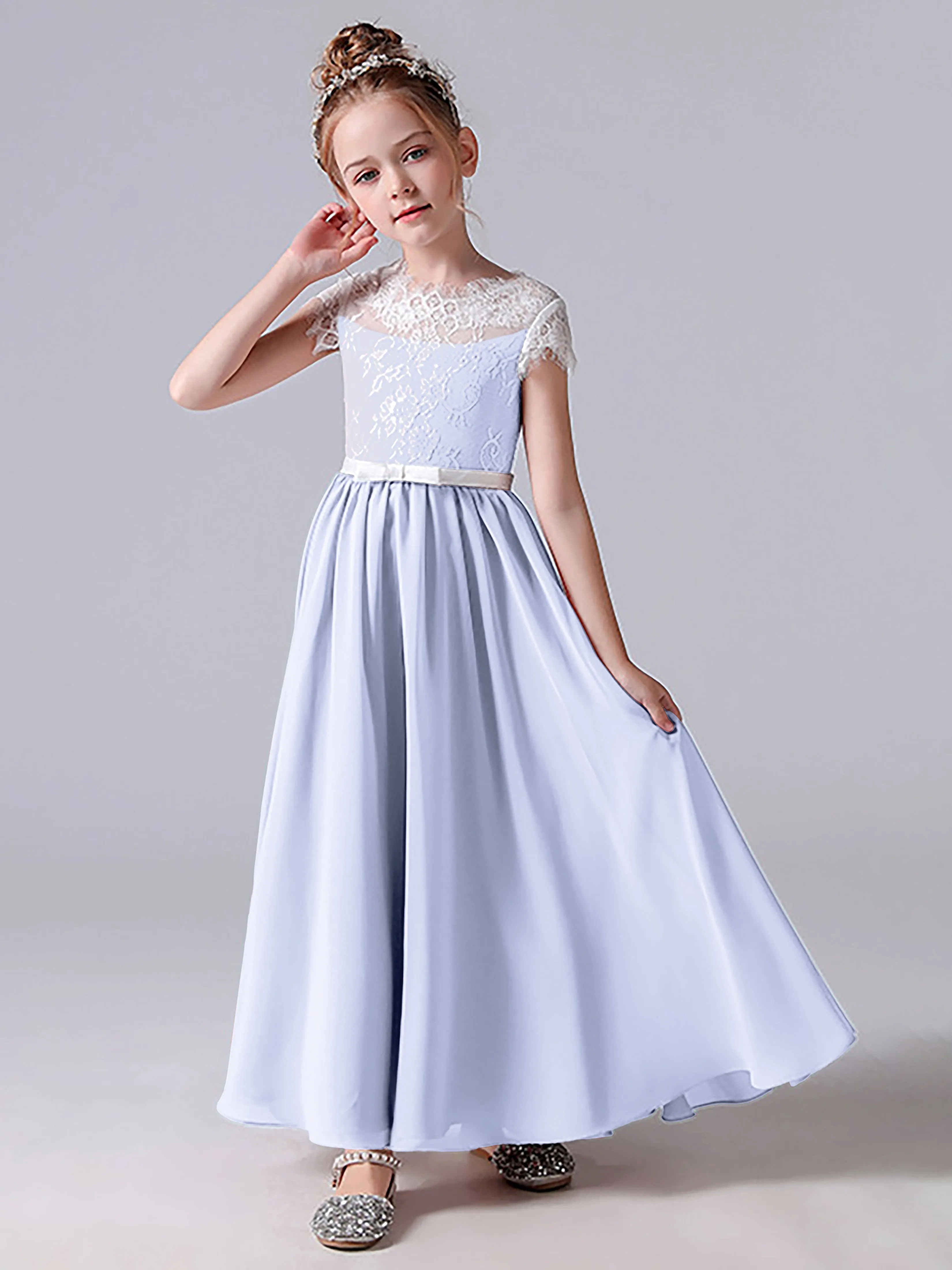 Lace Scoop Junior Bridesmaid Dress with Sleeves