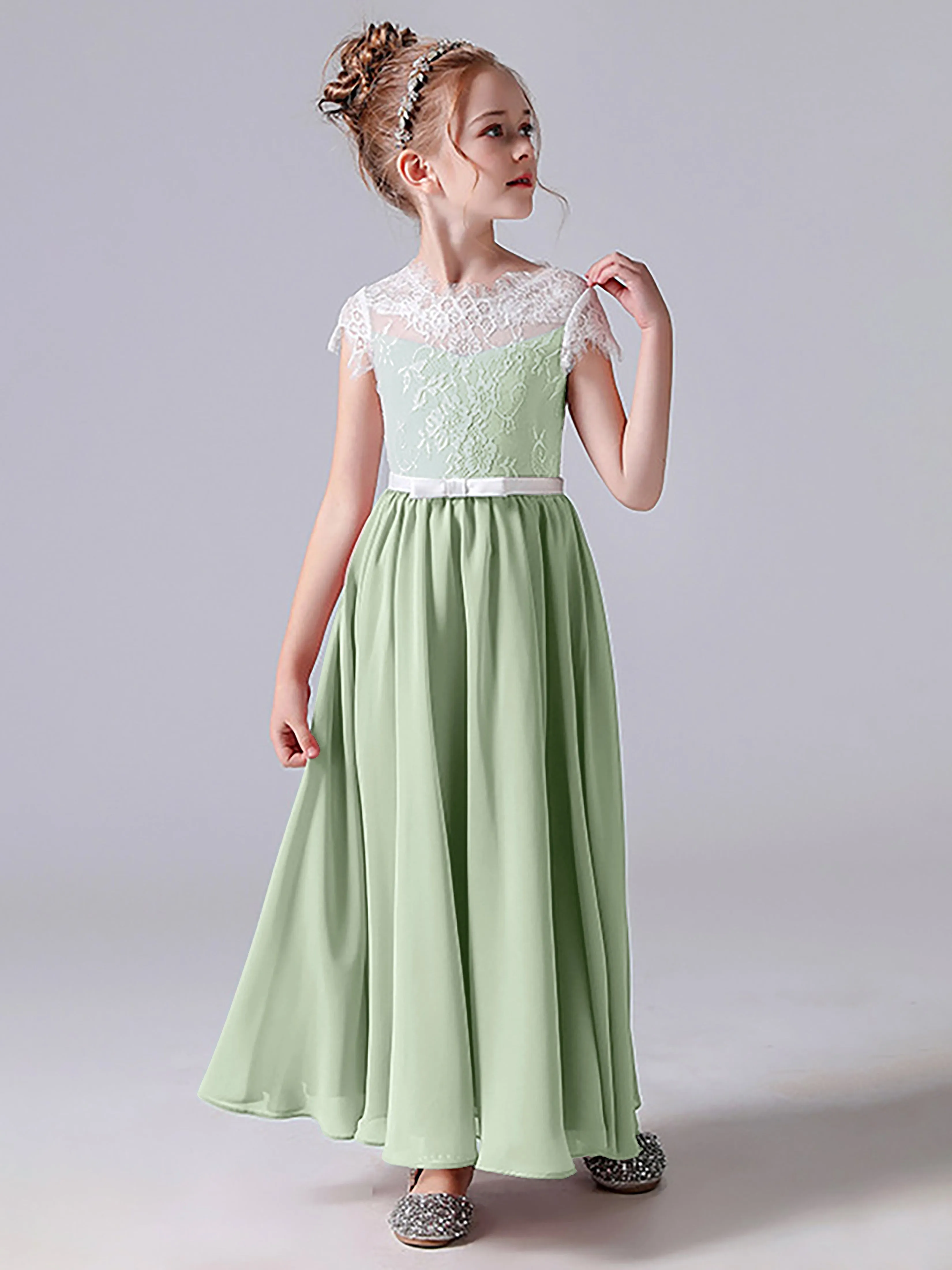 Lace Scoop Junior Bridesmaid Dress with Sleeves