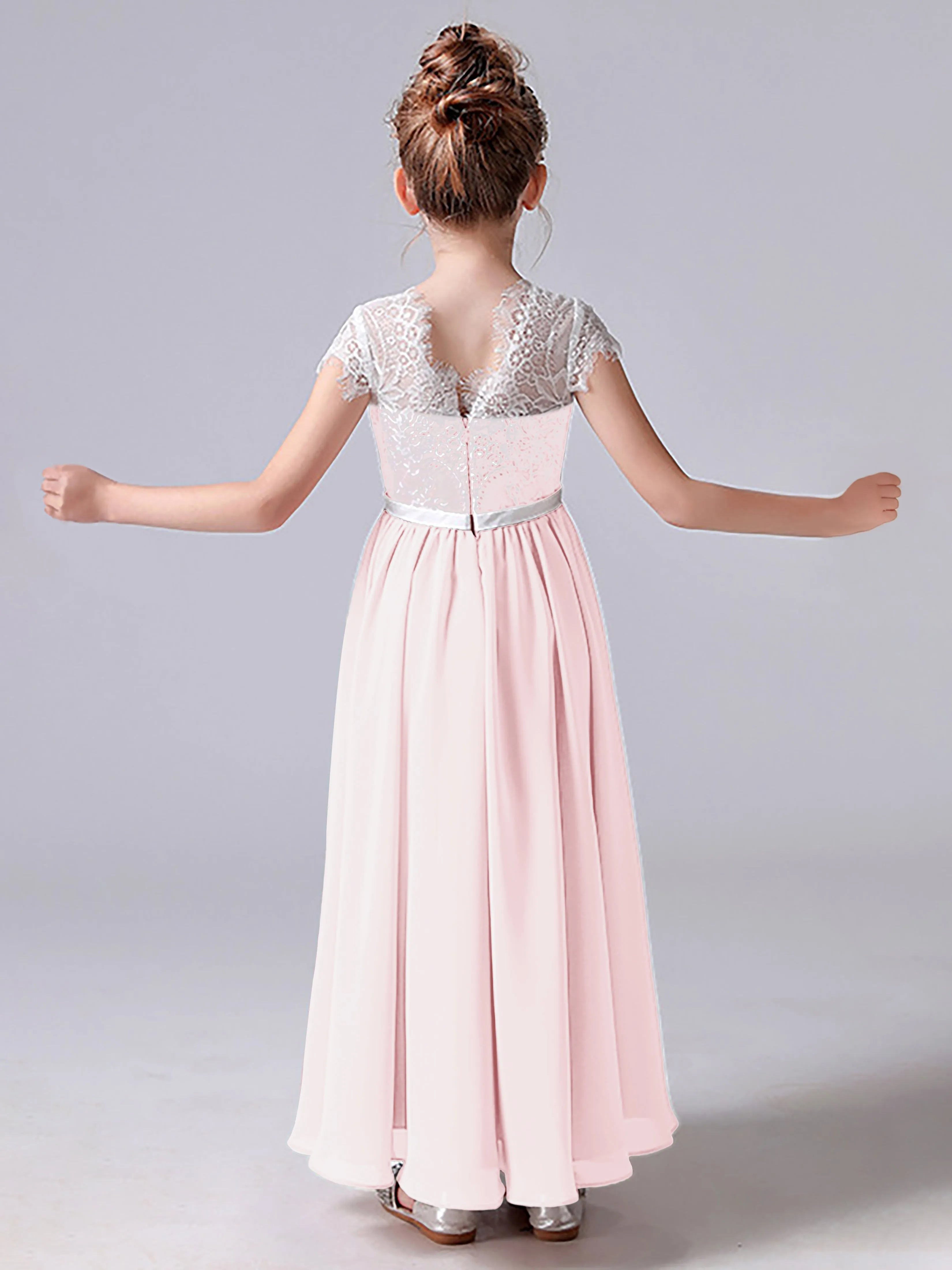 Lace Scoop Junior Bridesmaid Dress with Sleeves