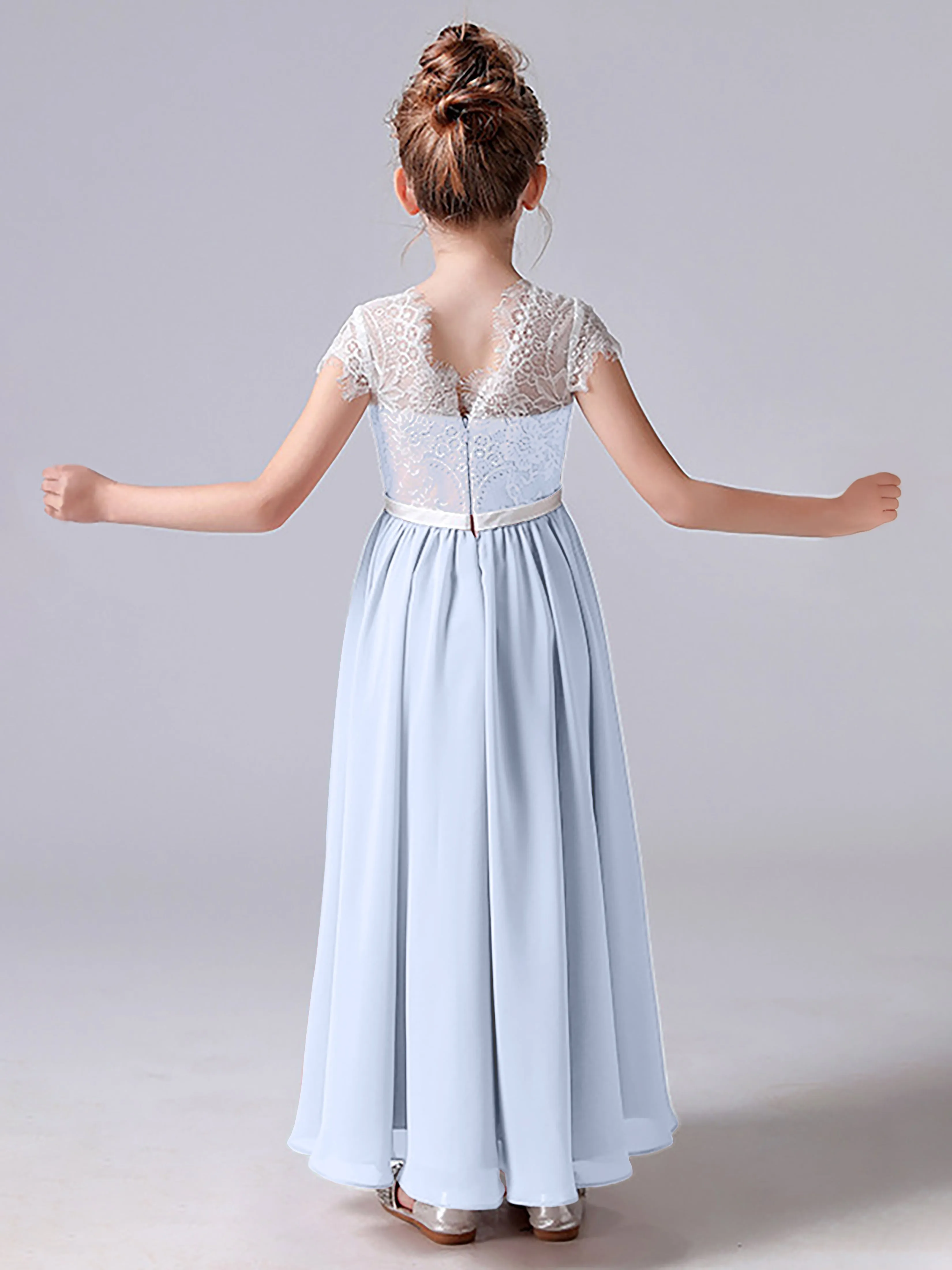 Lace Scoop Junior Bridesmaid Dress with Sleeves