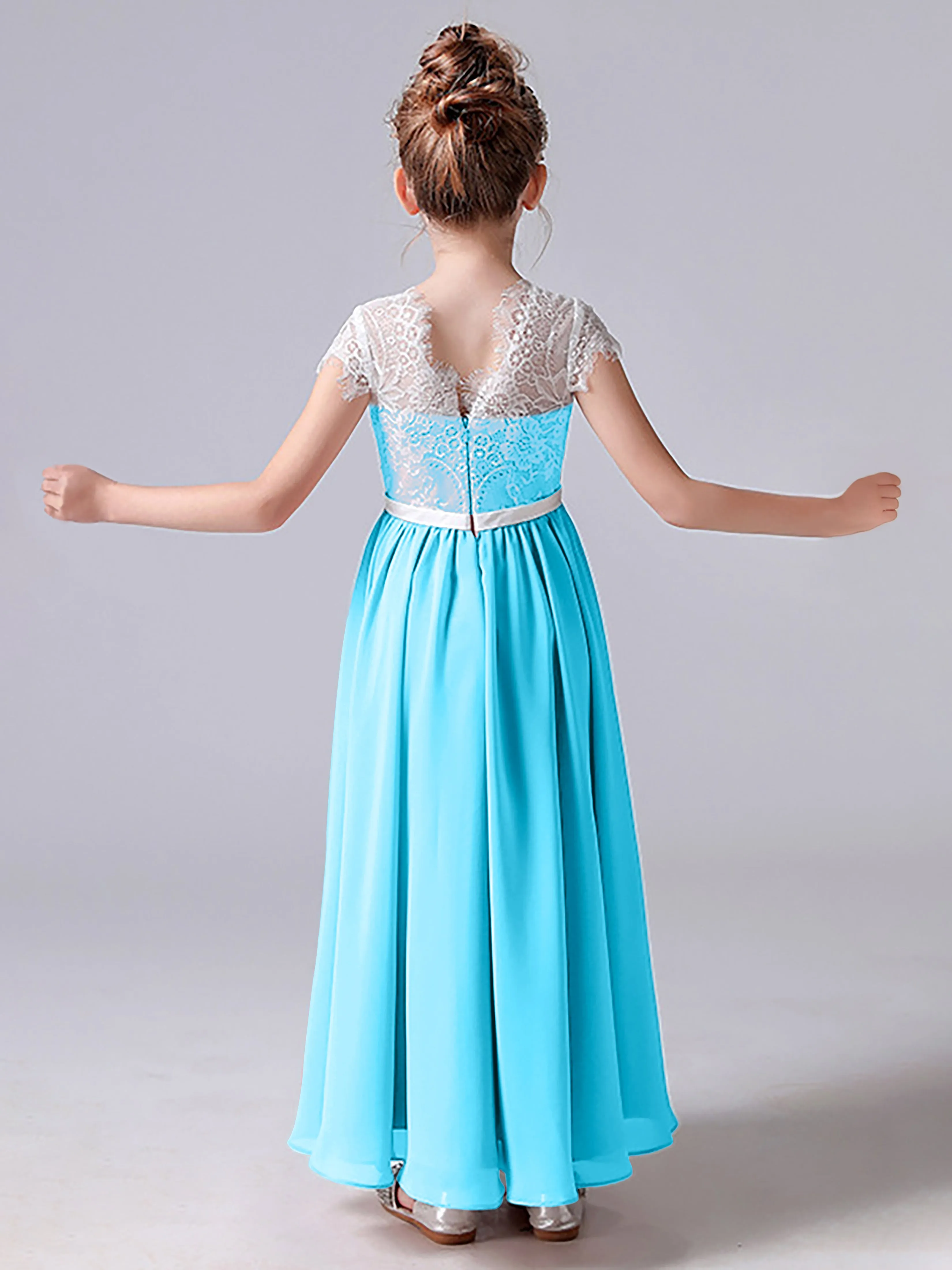 Lace Scoop Junior Bridesmaid Dress with Sleeves