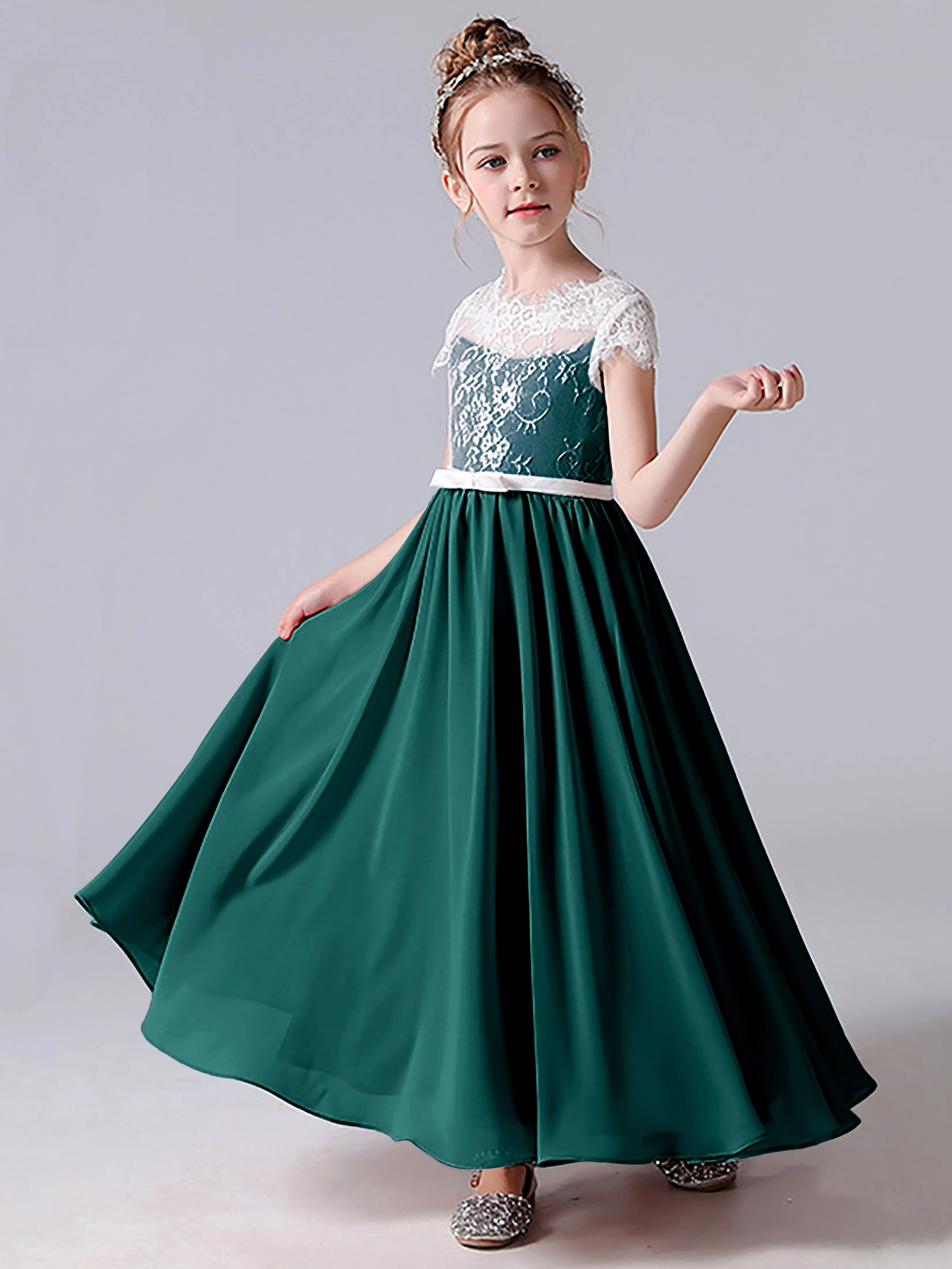 Lace Scoop Junior Bridesmaid Dress with Sleeves