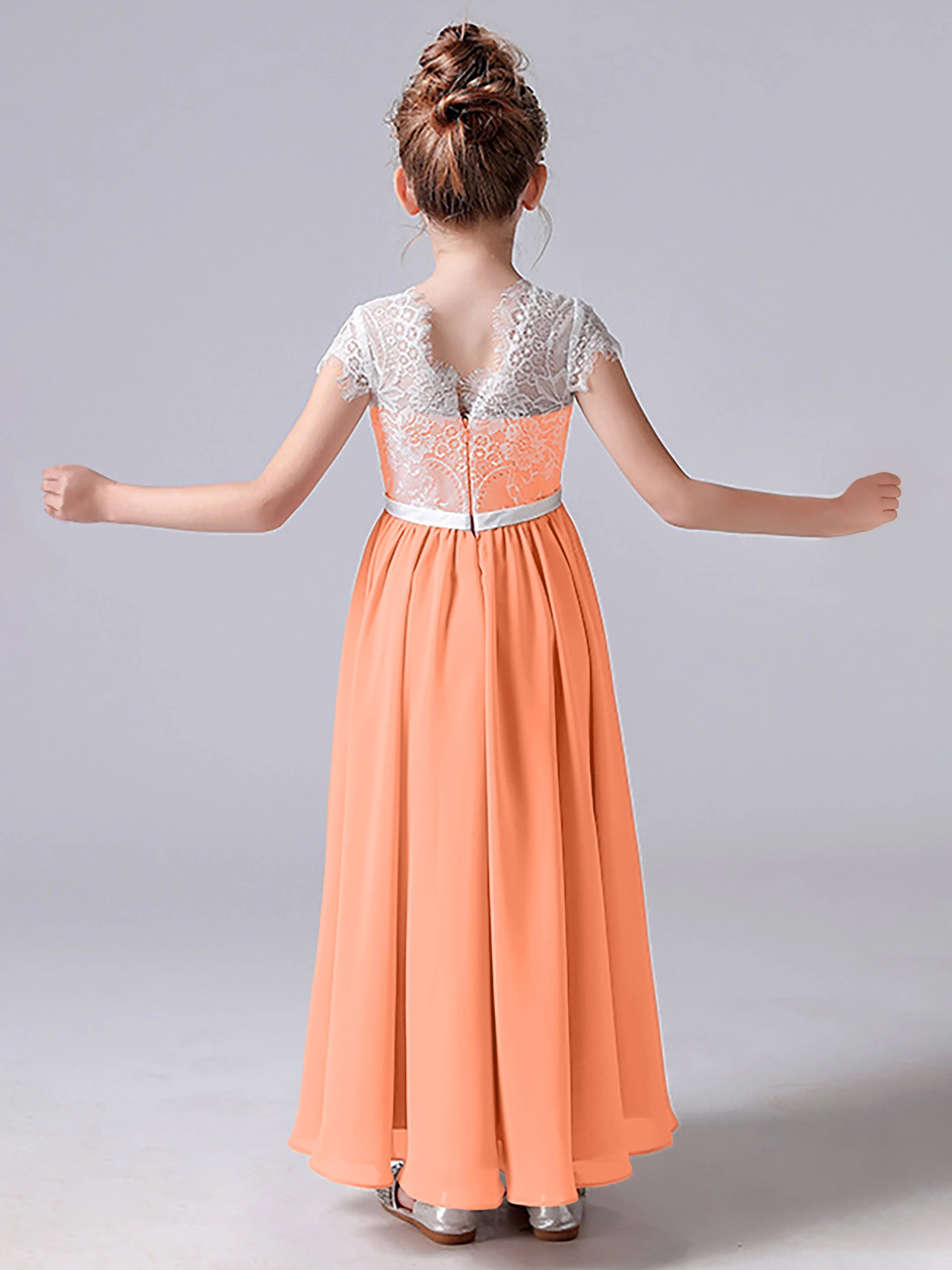 Lace Scoop Junior Bridesmaid Dress with Sleeves