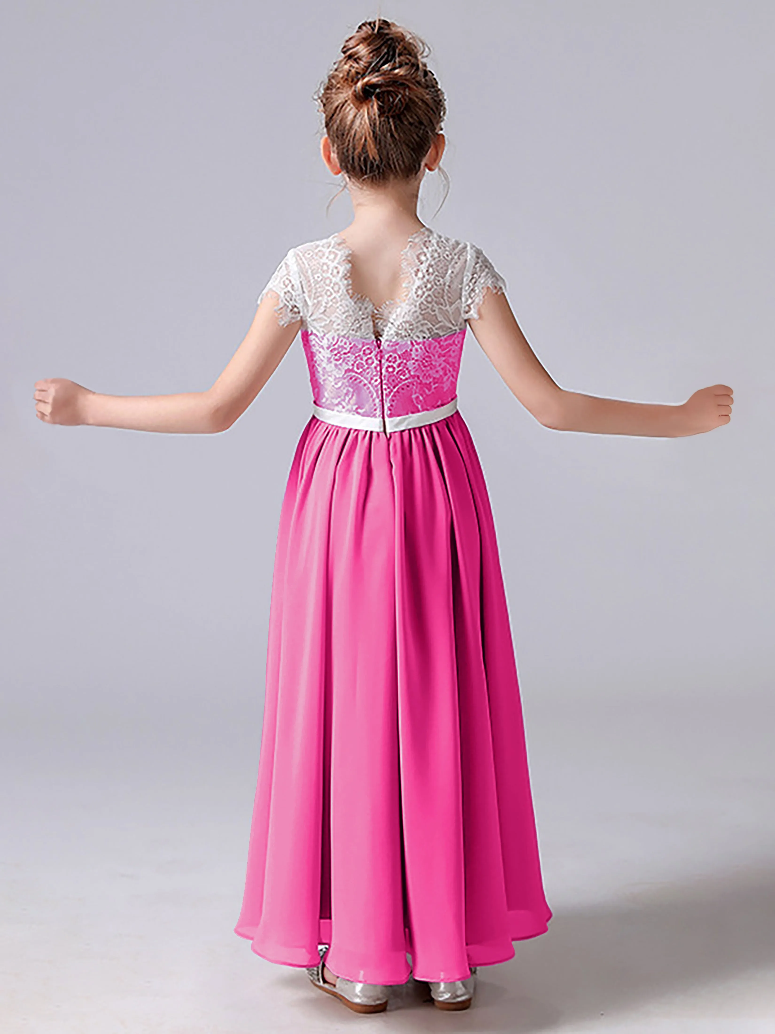 Lace Scoop Junior Bridesmaid Dress with Sleeves