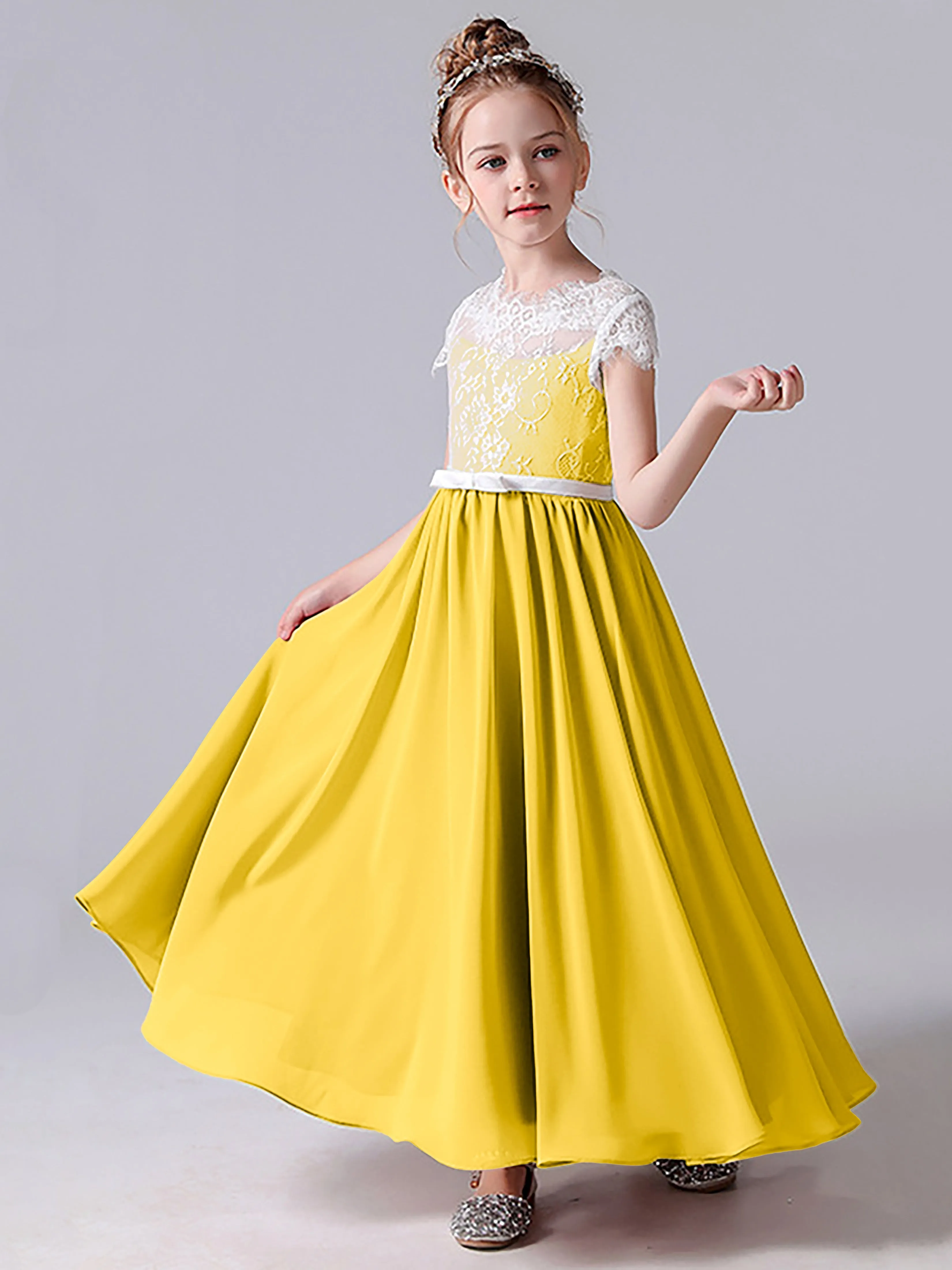 Lace Scoop Junior Bridesmaid Dress with Sleeves