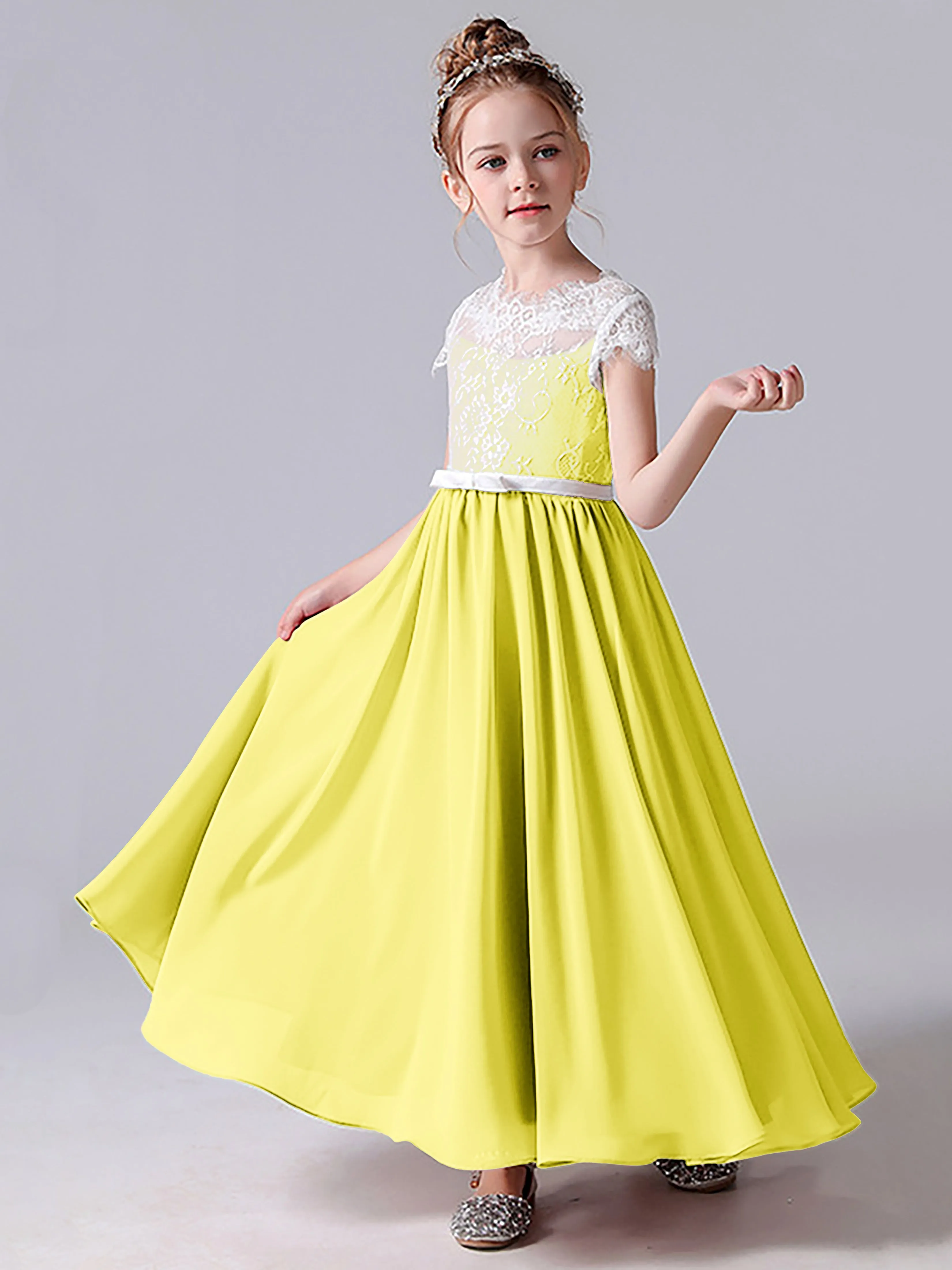 Lace Scoop Junior Bridesmaid Dress with Sleeves