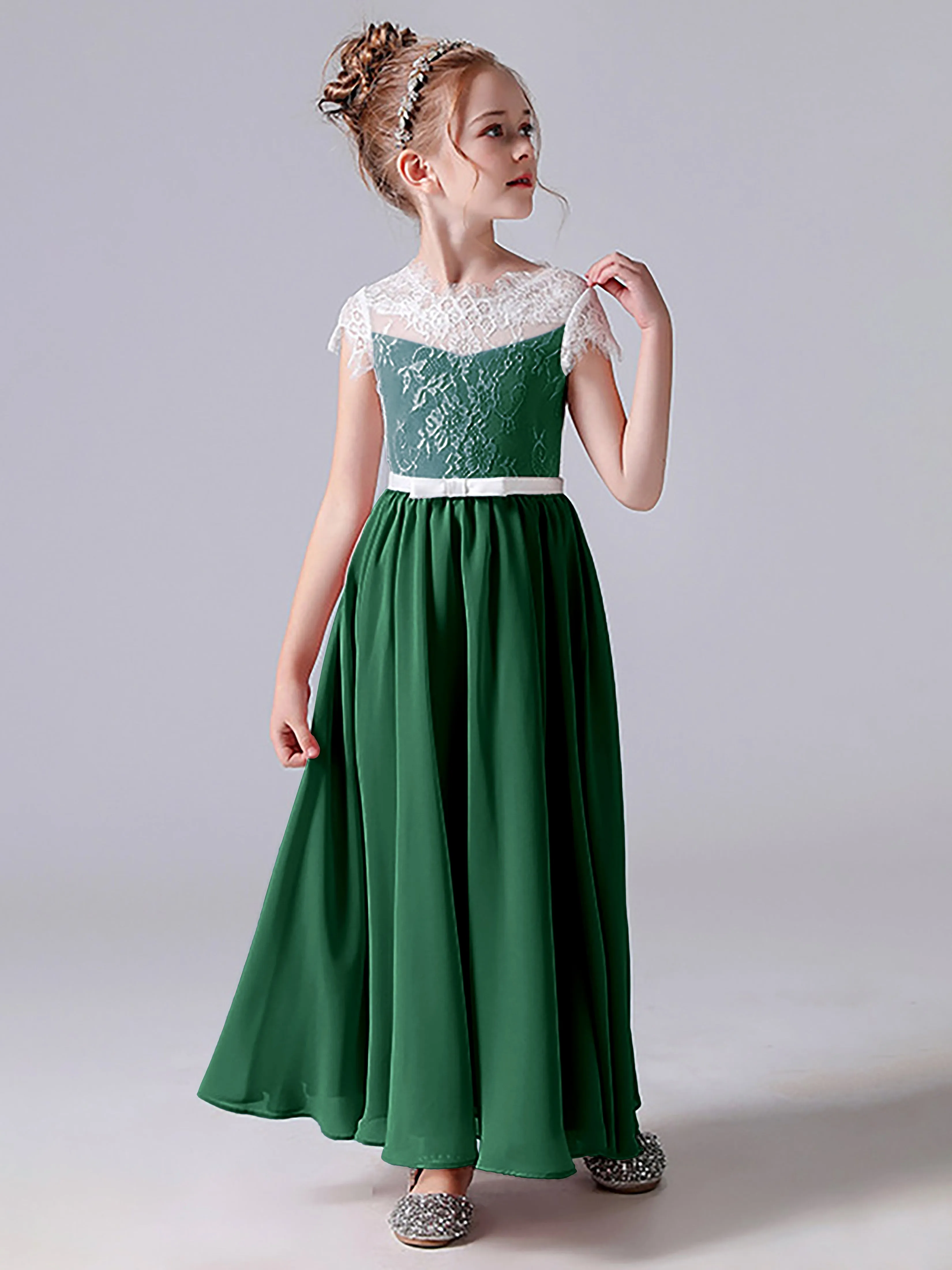 Lace Scoop Junior Bridesmaid Dress with Sleeves