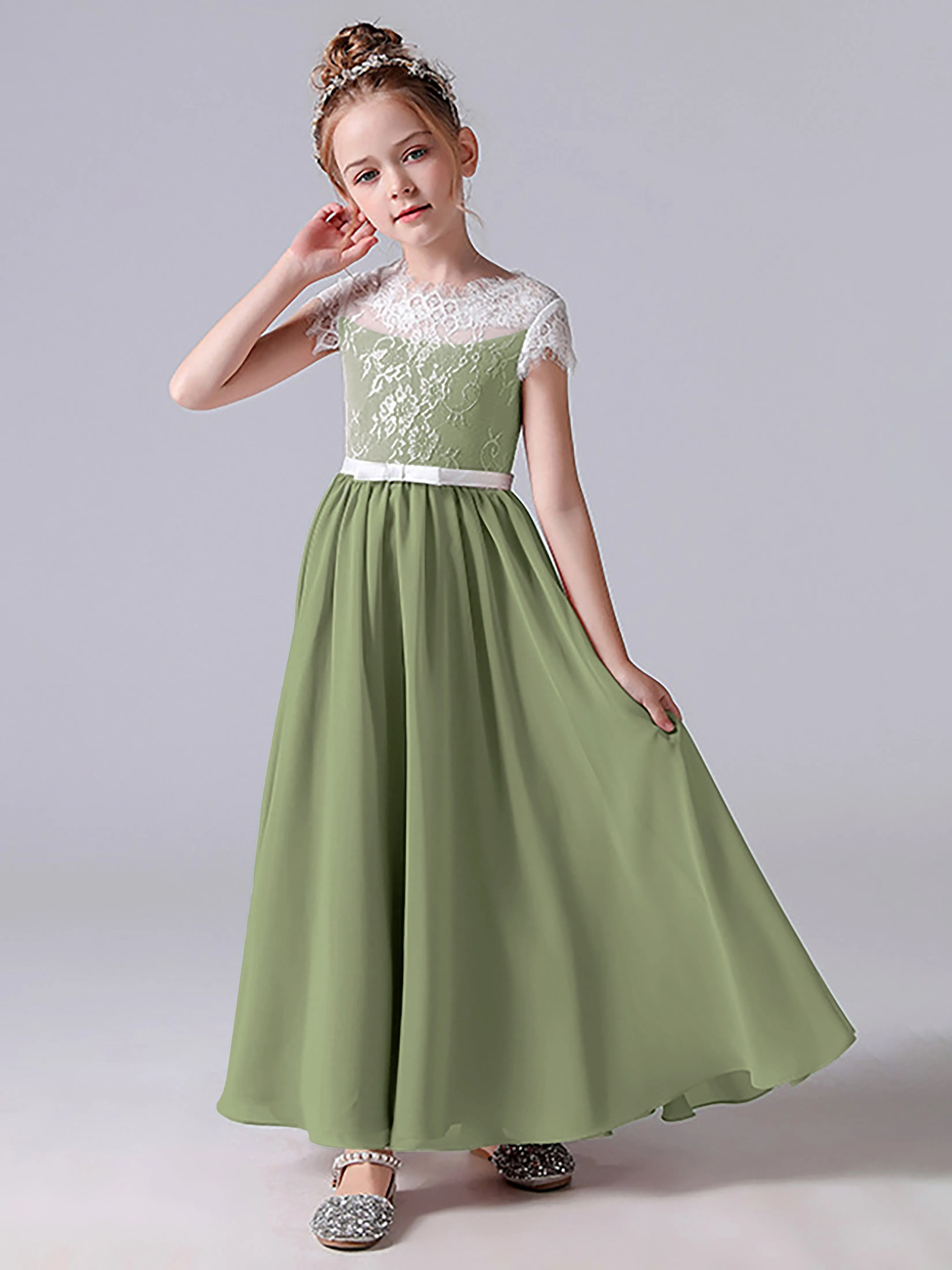 Lace Scoop Junior Bridesmaid Dress with Sleeves