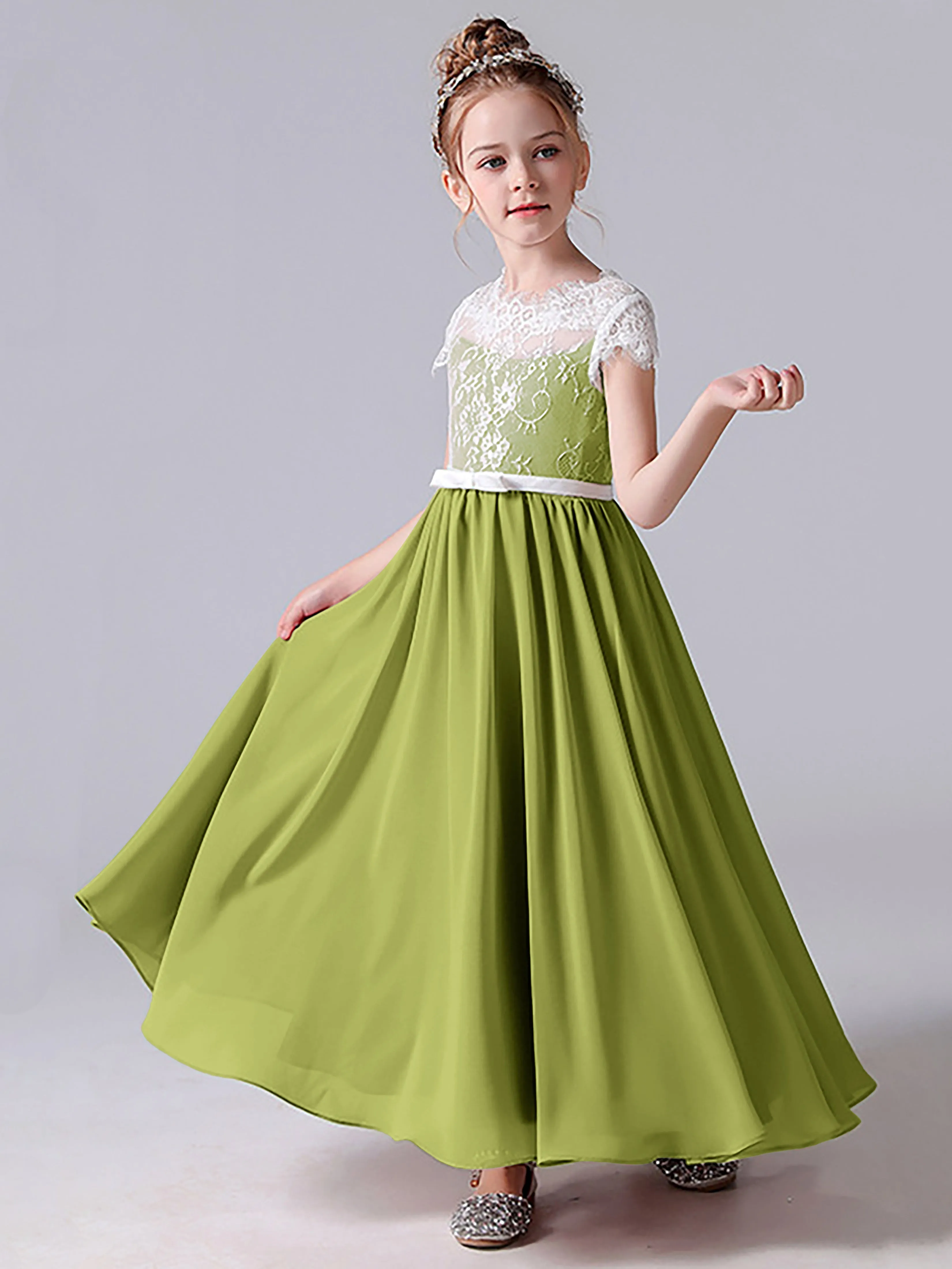 Lace Scoop Junior Bridesmaid Dress with Sleeves