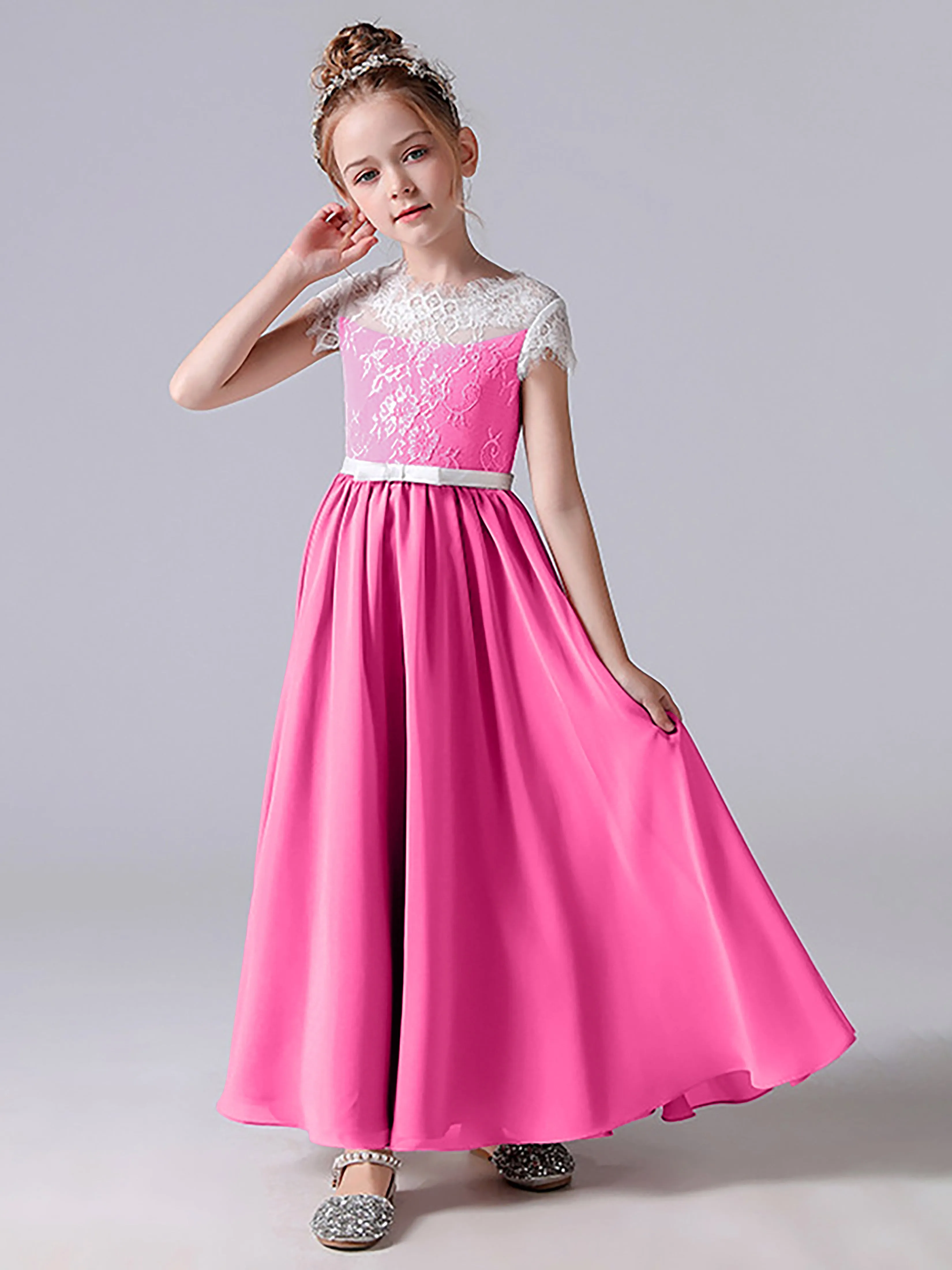 Lace Scoop Junior Bridesmaid Dress with Sleeves