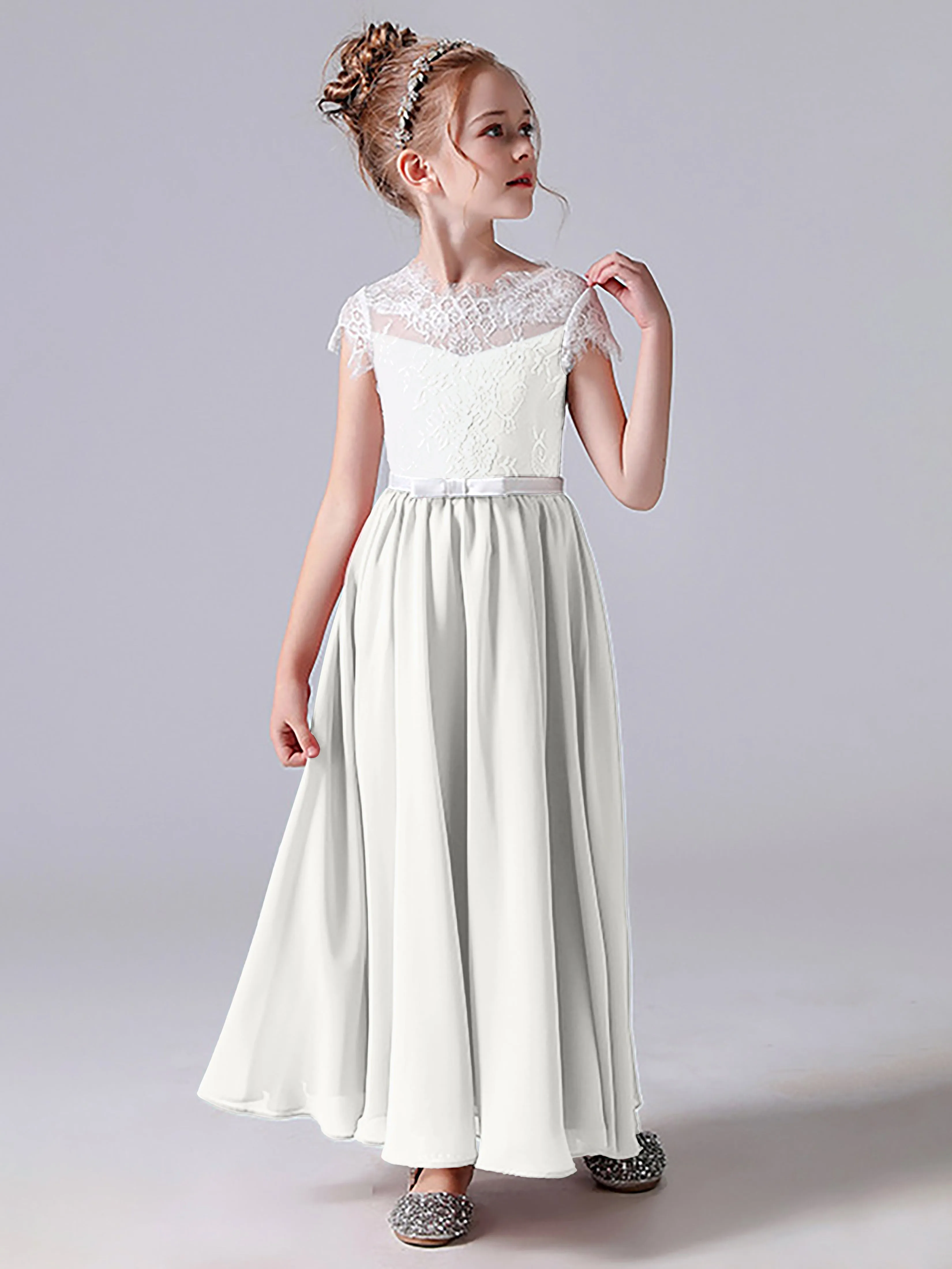 Lace Scoop Junior Bridesmaid Dress with Sleeves