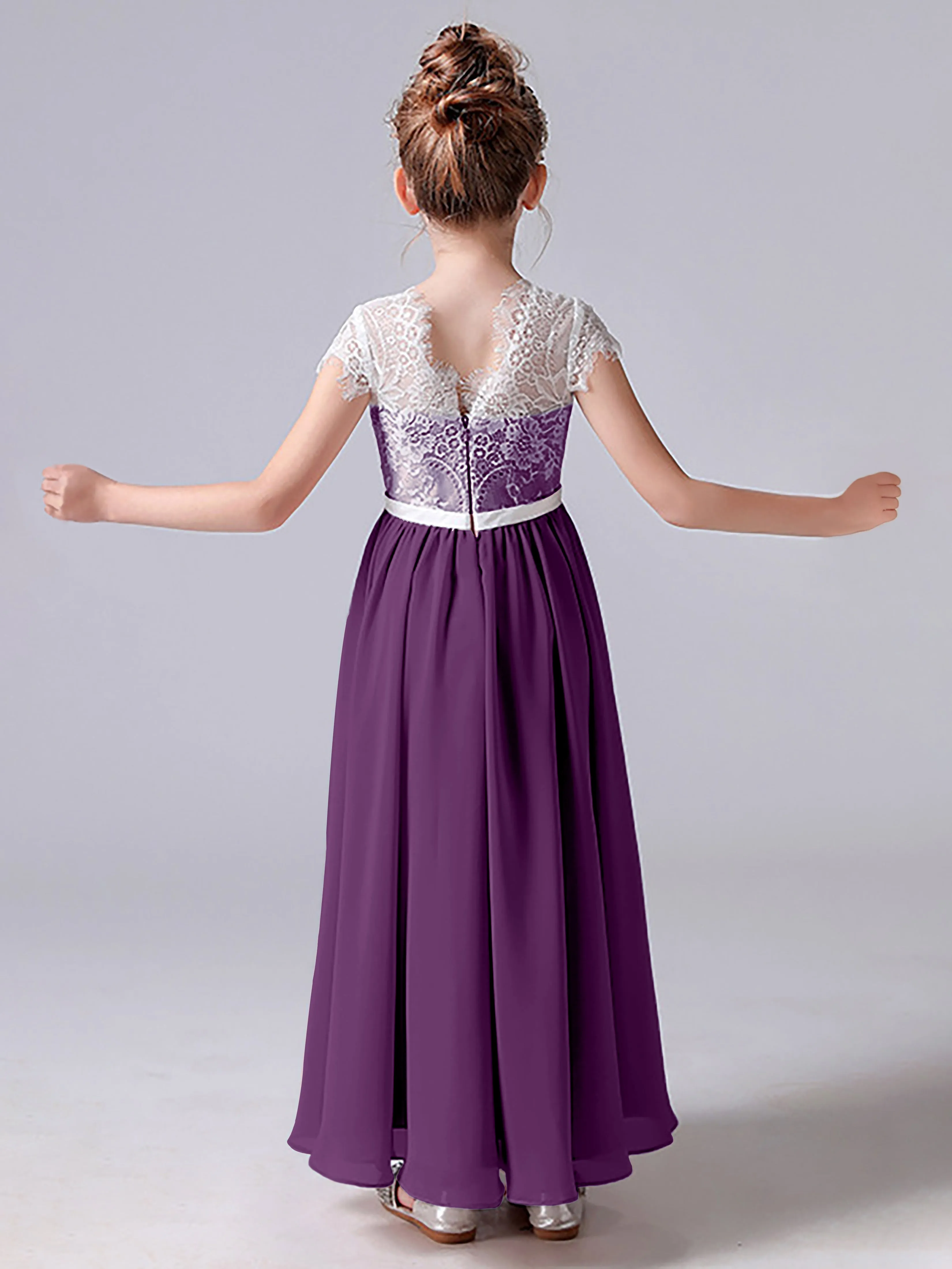 Lace Scoop Junior Bridesmaid Dress with Sleeves