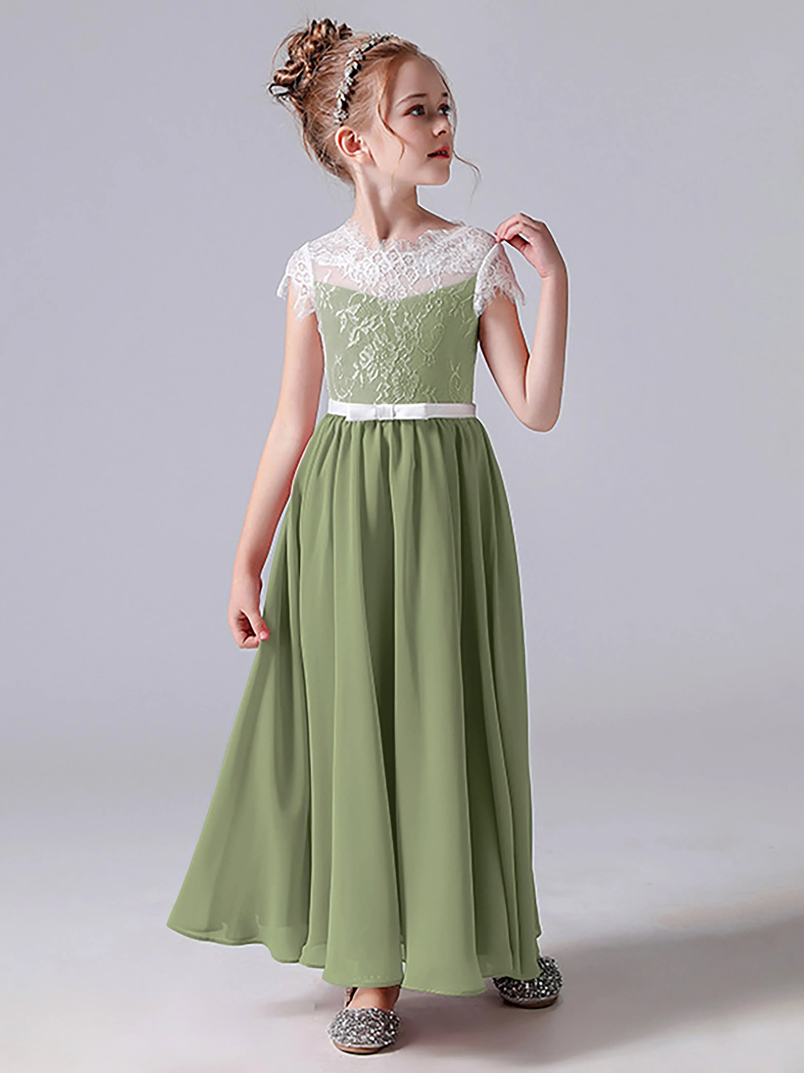 Lace Scoop Junior Bridesmaid Dress with Sleeves