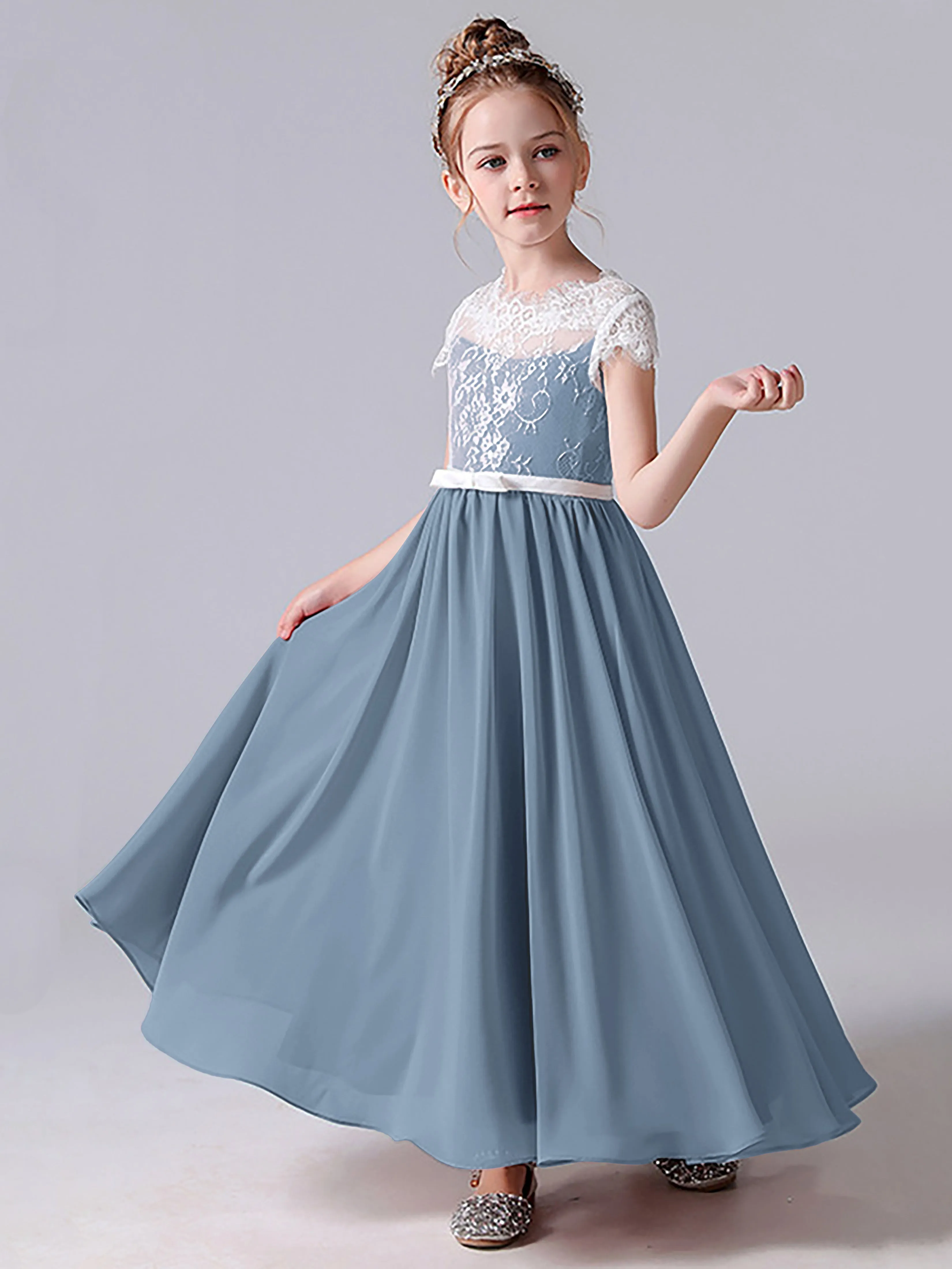 Lace Scoop Junior Bridesmaid Dress with Sleeves