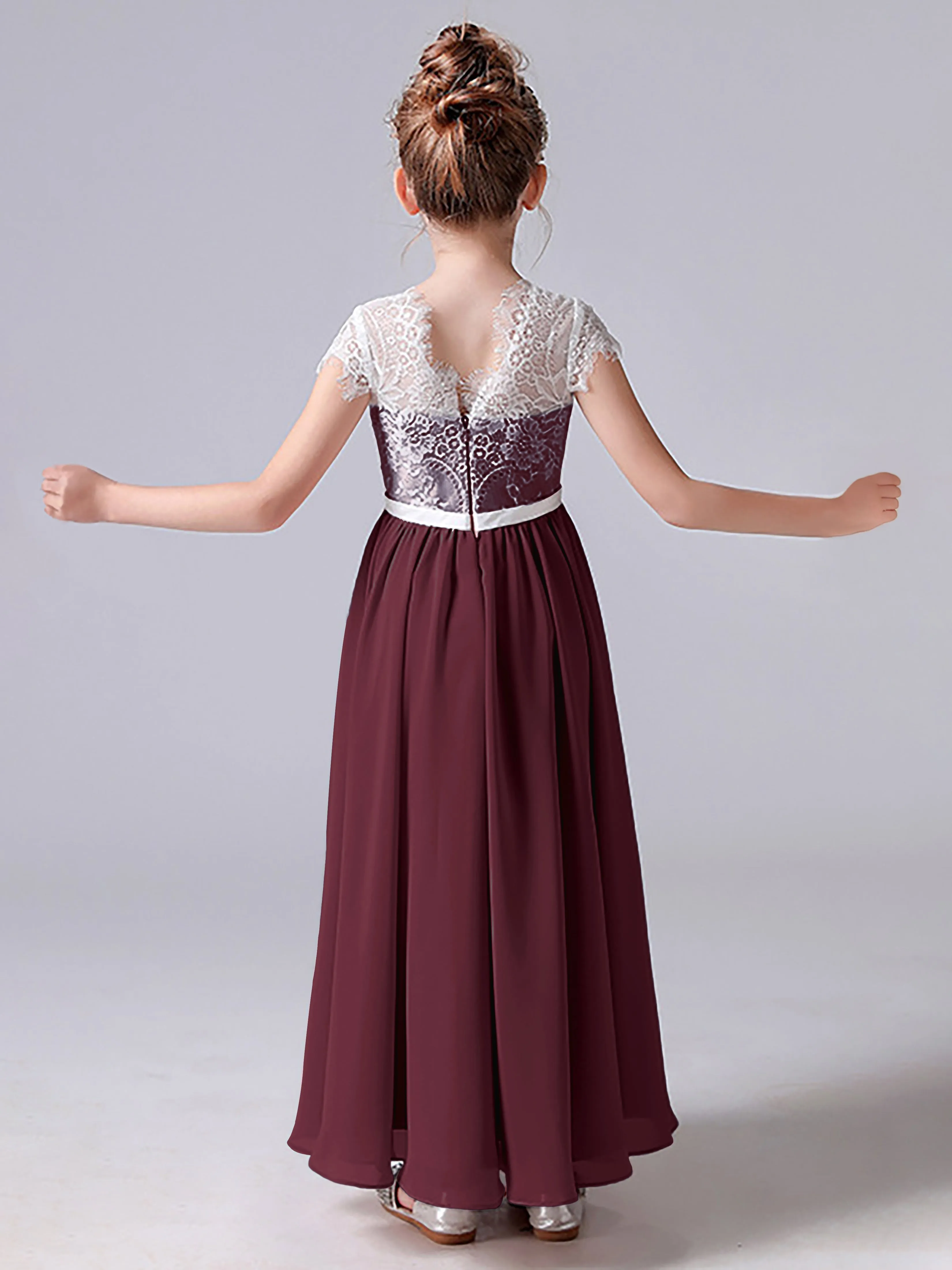 Lace Scoop Junior Bridesmaid Dress with Sleeves