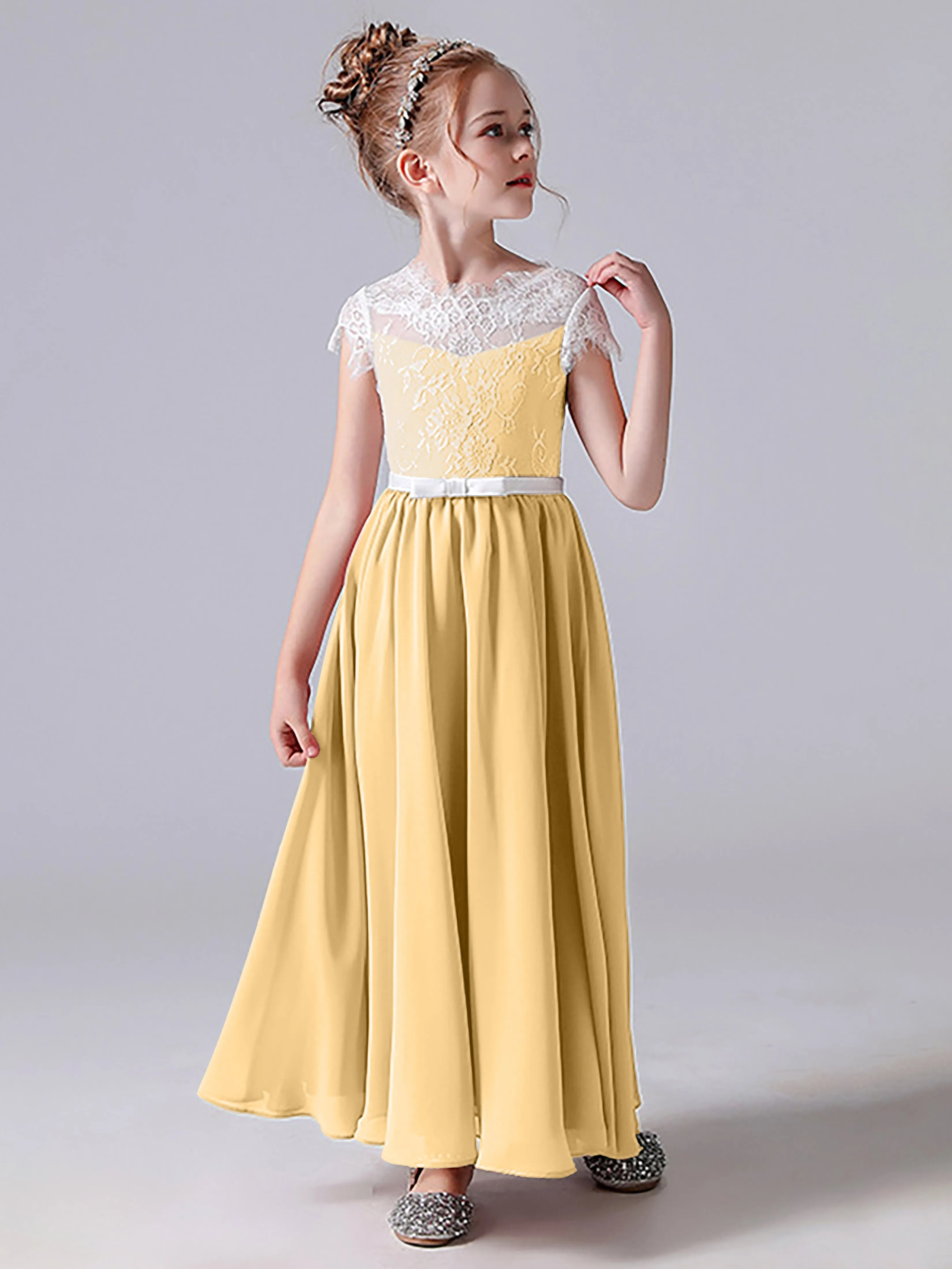 Lace Scoop Junior Bridesmaid Dress with Sleeves