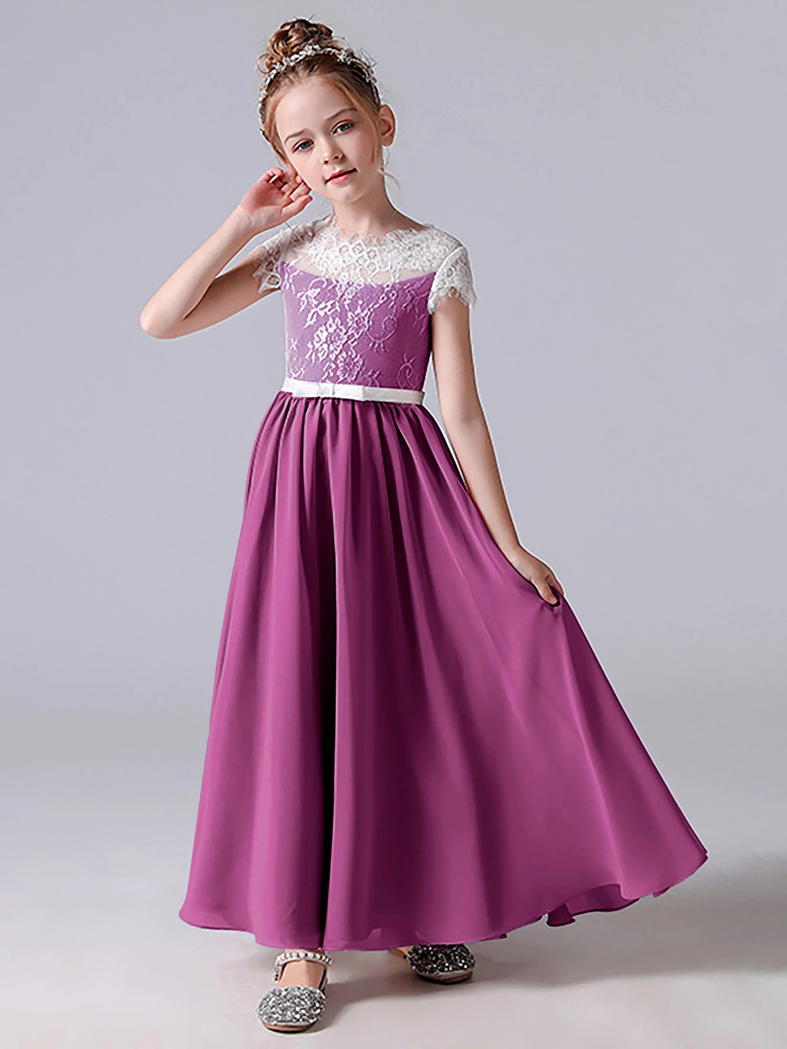 Lace Scoop Junior Bridesmaid Dress with Sleeves