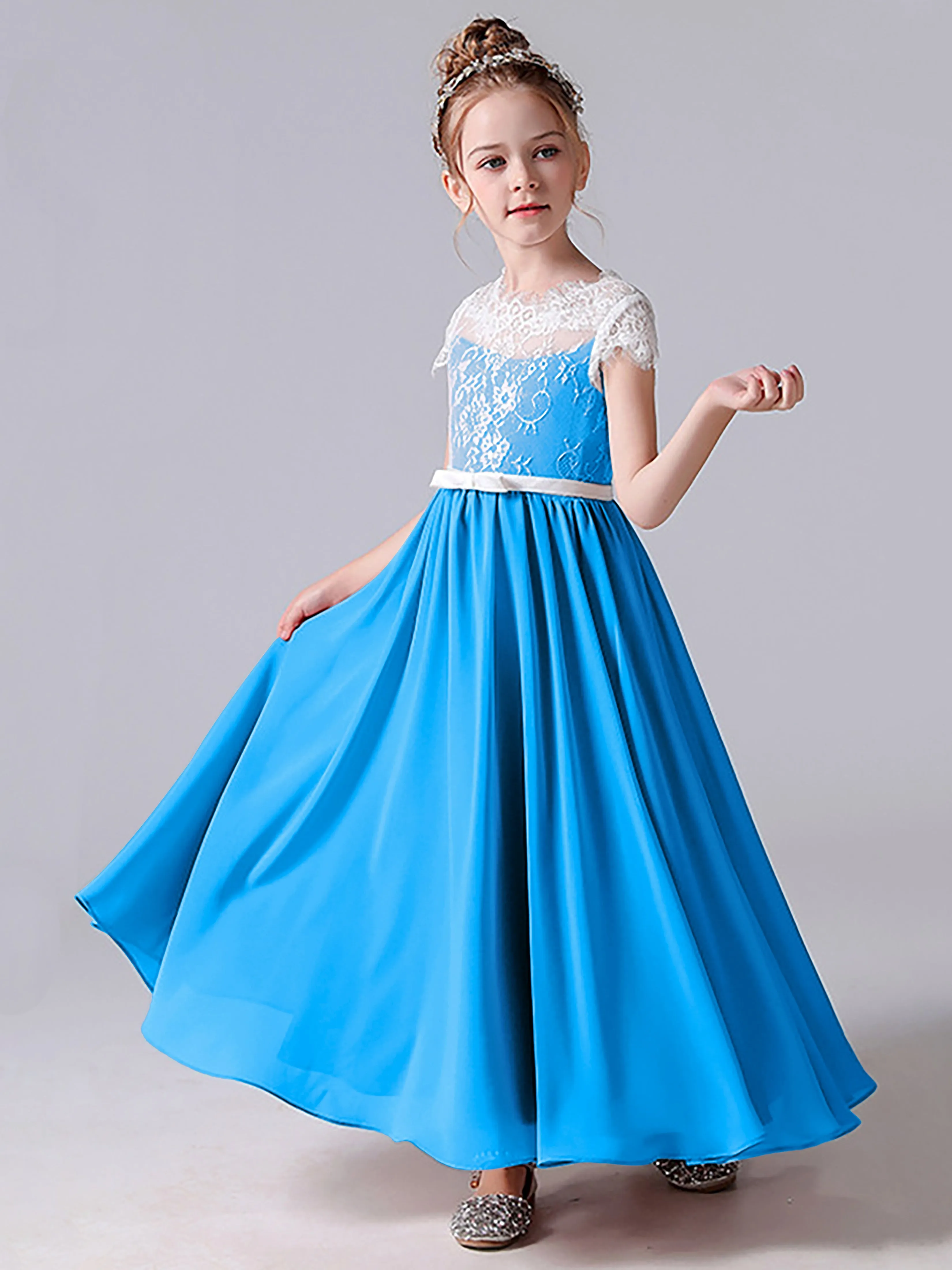 Lace Scoop Junior Bridesmaid Dress with Sleeves