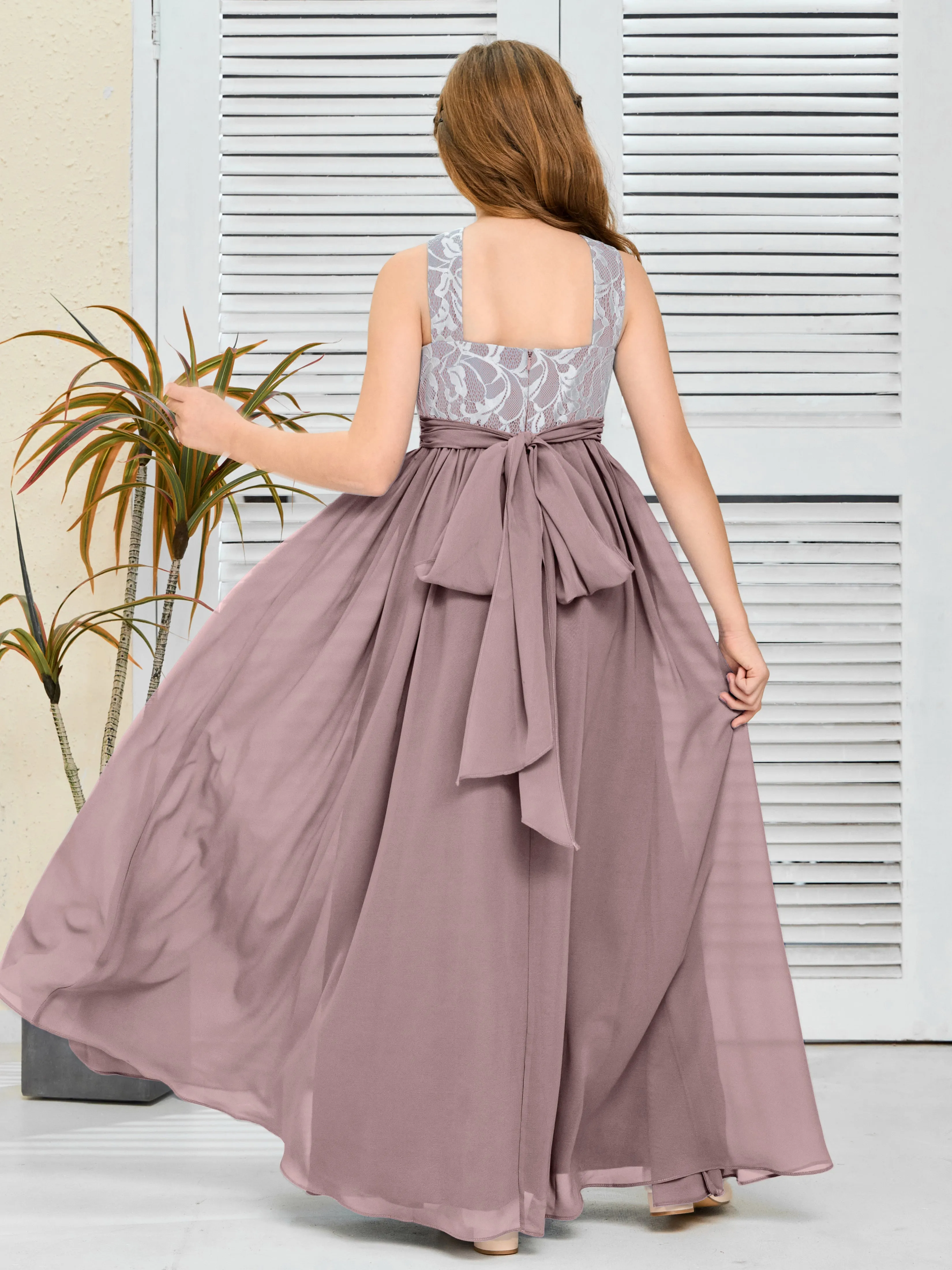 Lace Sleeveless Chiffon Junior Bridesmaid Dress With Belt