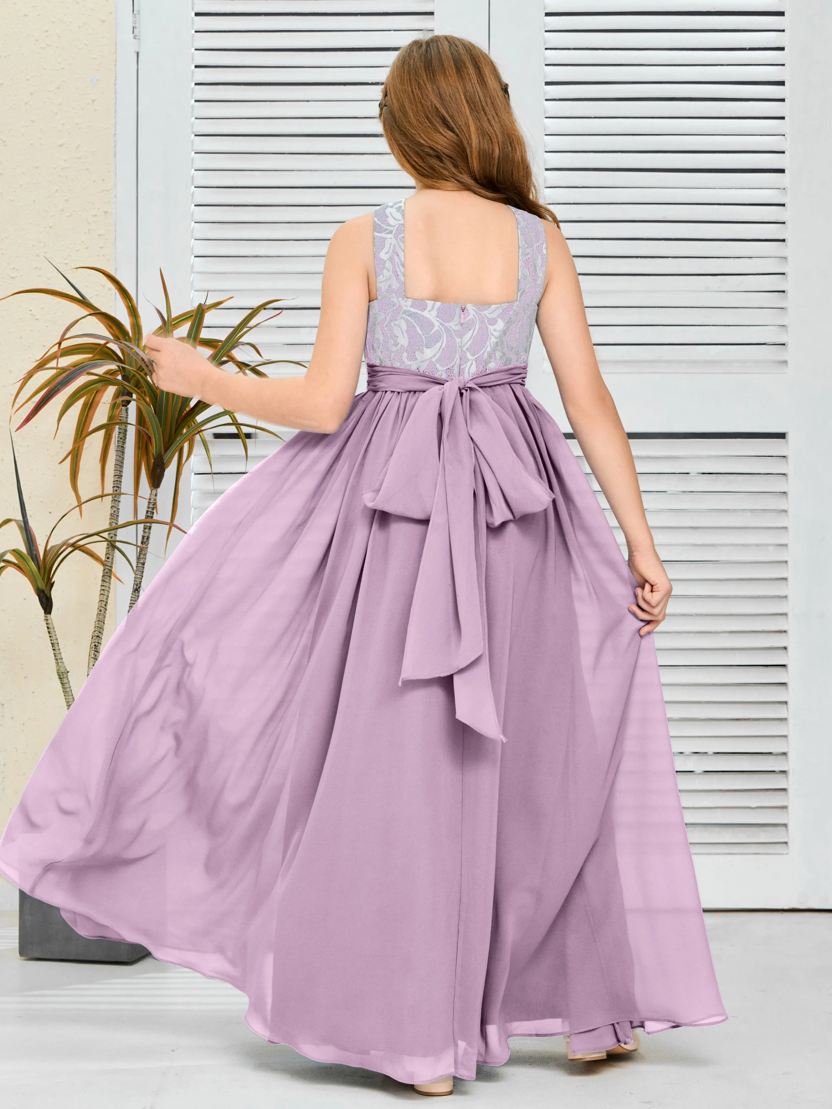 Lace Sleeveless Chiffon Junior Bridesmaid Dress With Belt