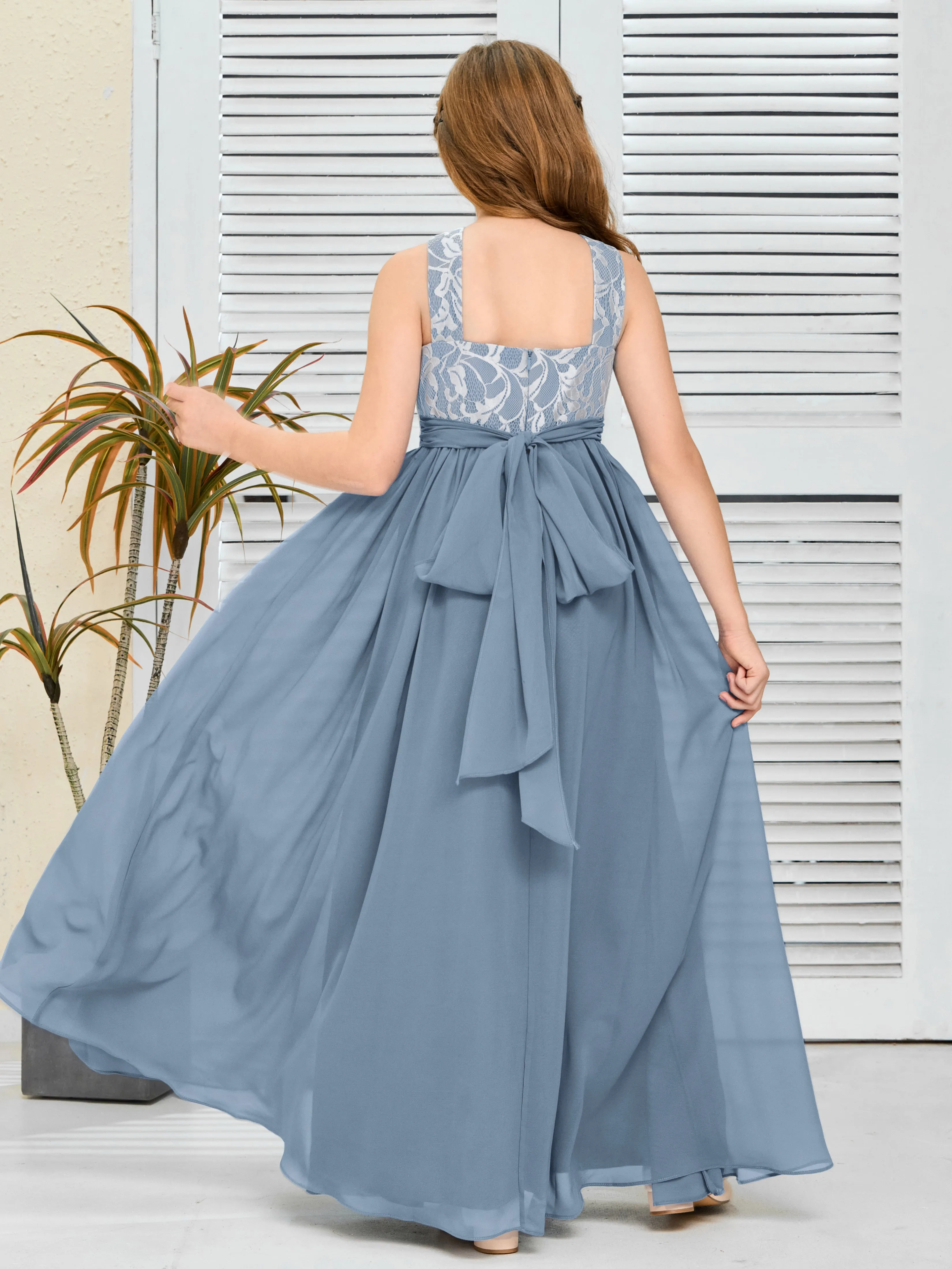 Lace Sleeveless Chiffon Junior Bridesmaid Dress With Belt