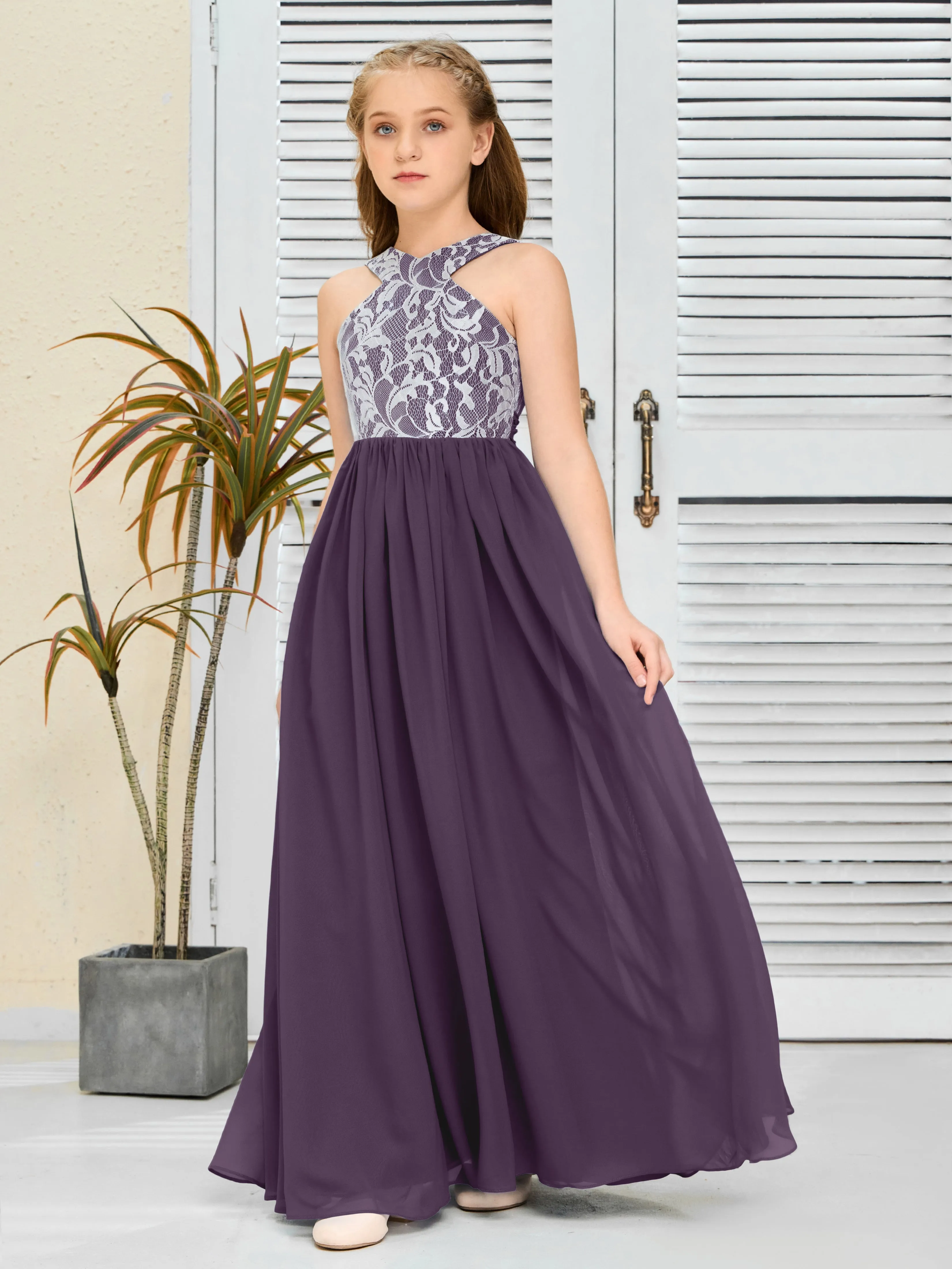 Lace Sleeveless Chiffon Junior Bridesmaid Dress With Belt