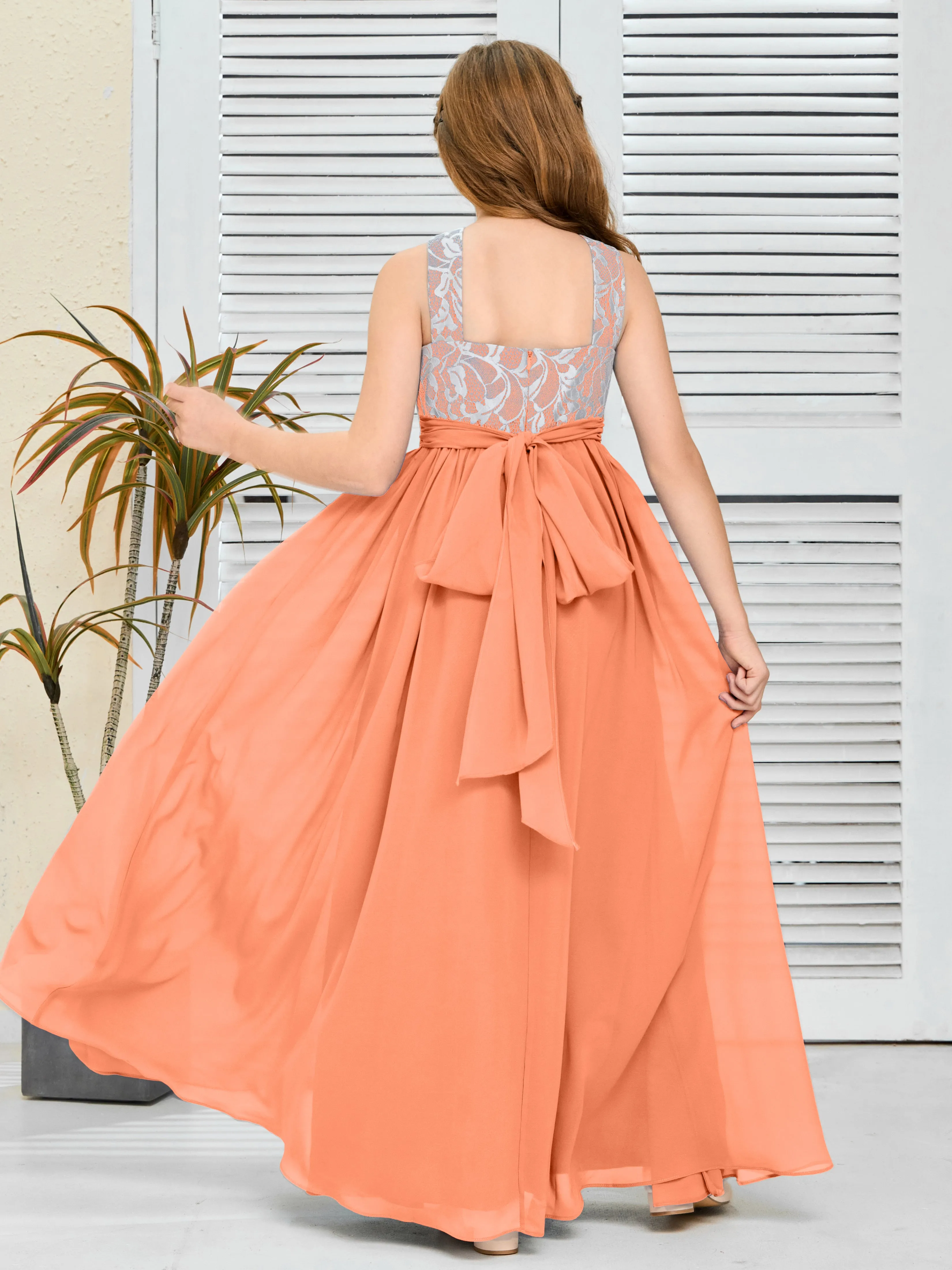 Lace Sleeveless Chiffon Junior Bridesmaid Dress With Belt