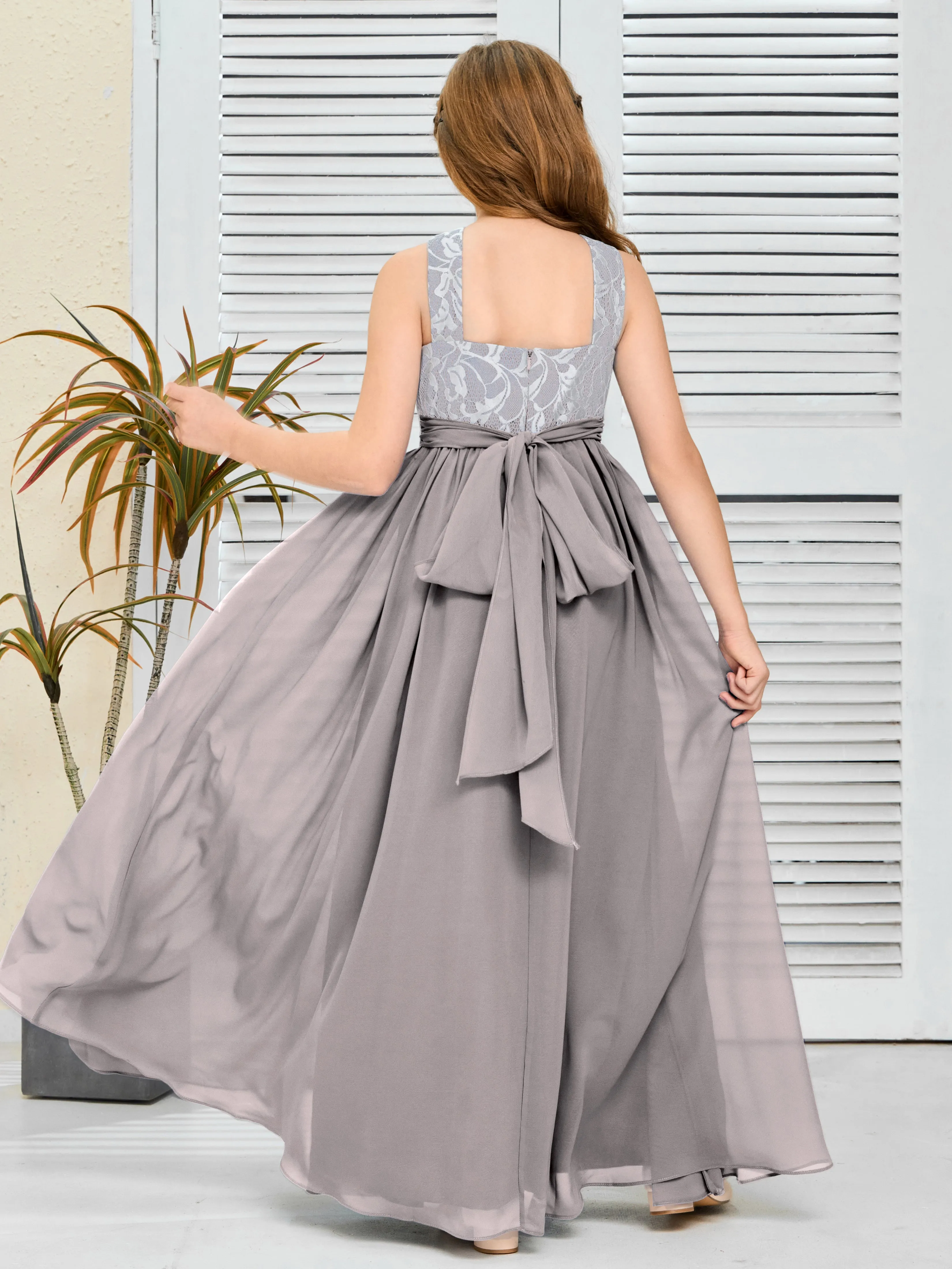 Lace Sleeveless Chiffon Junior Bridesmaid Dress With Belt