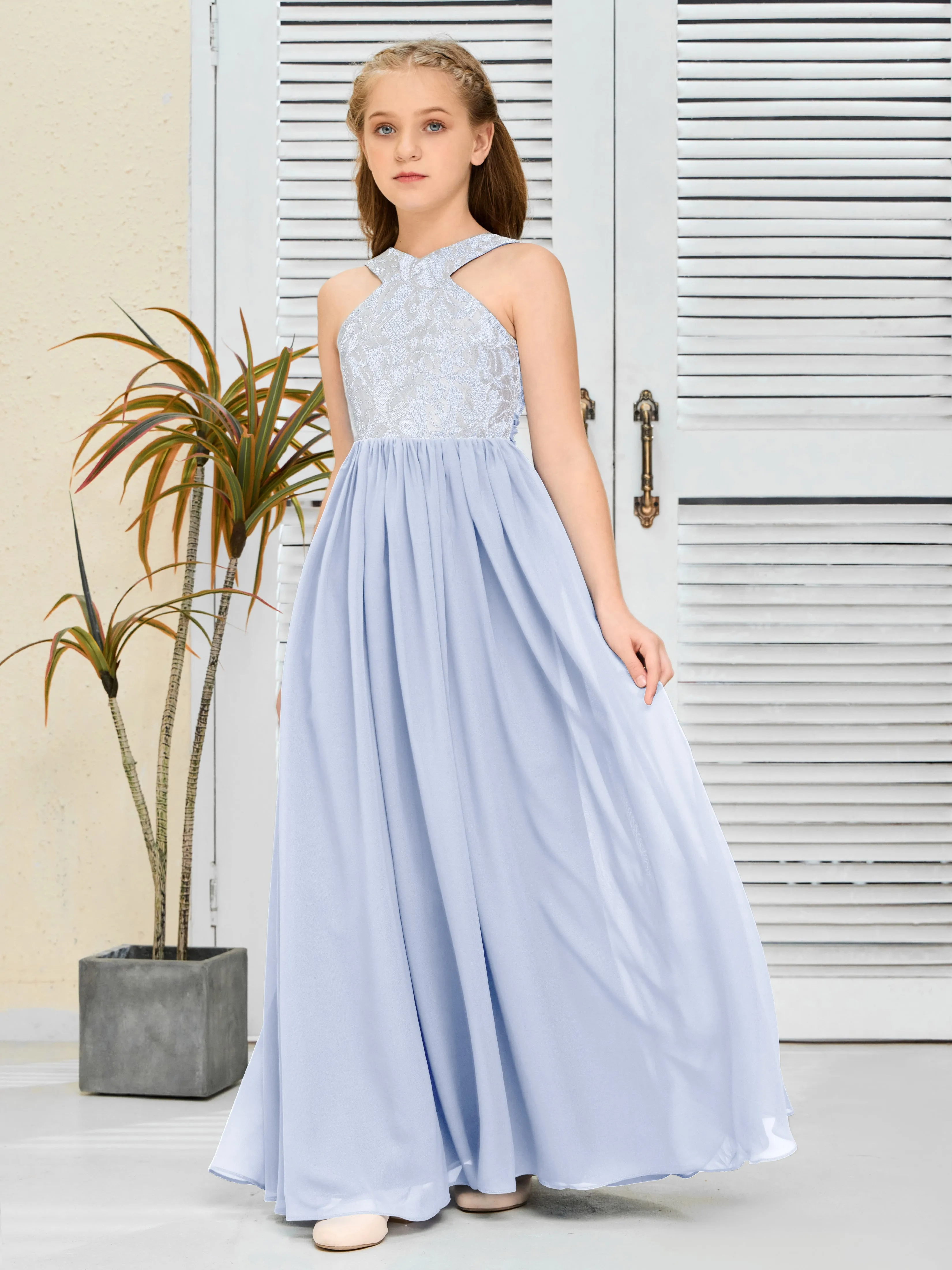 Lace Sleeveless Chiffon Junior Bridesmaid Dress With Belt