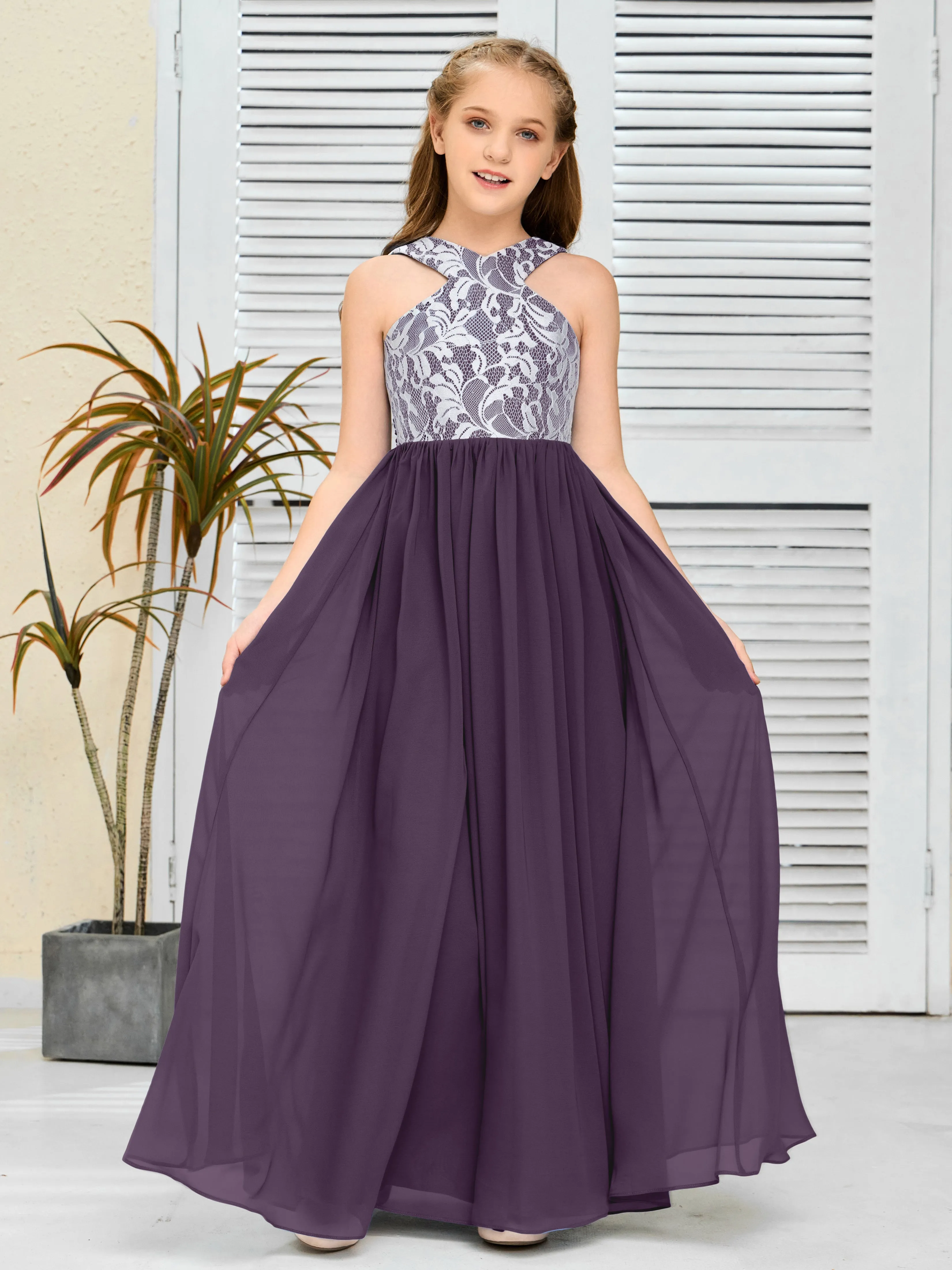 Lace Sleeveless Chiffon Junior Bridesmaid Dress With Belt